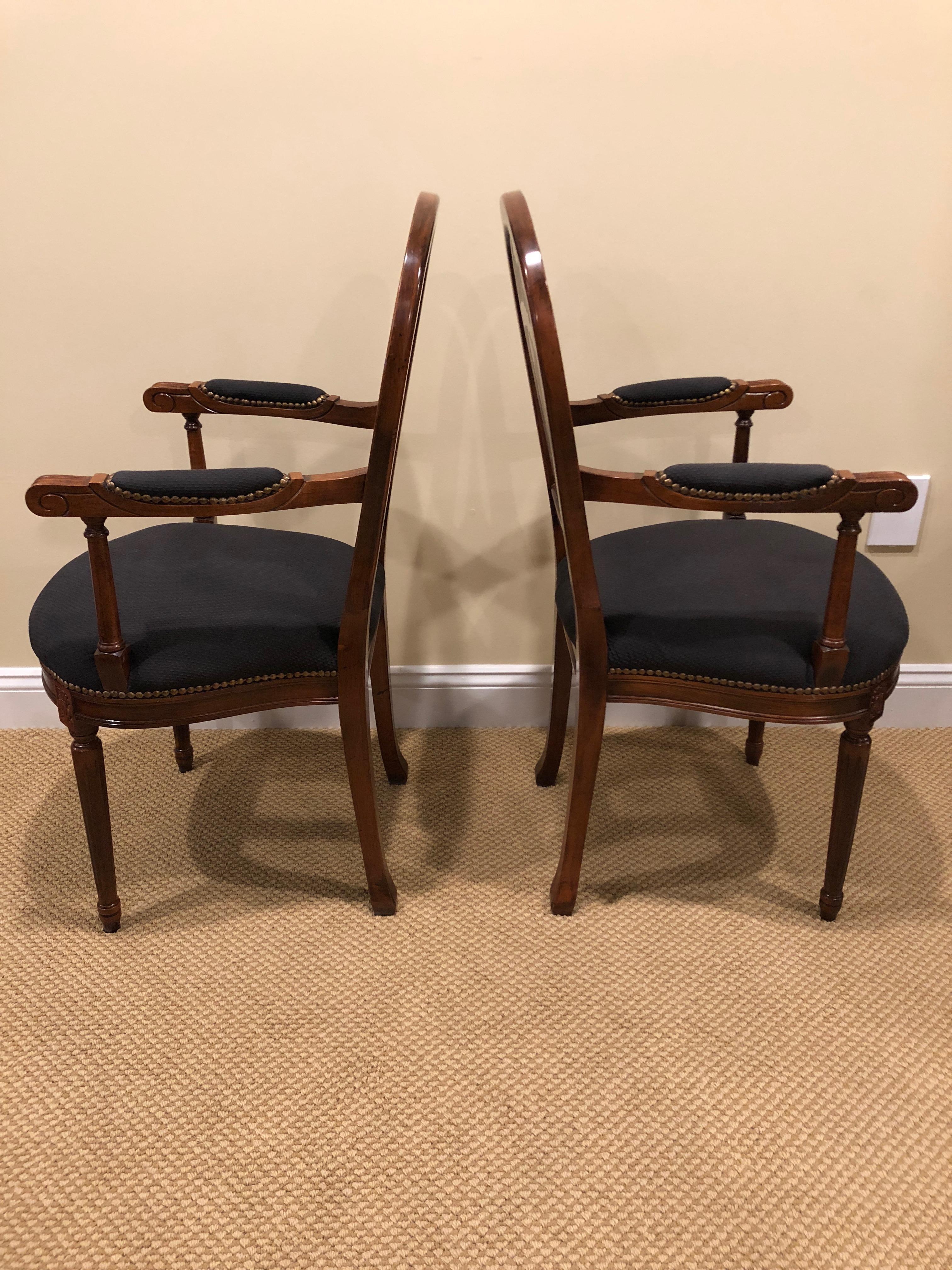 Pair of Beautiful Fruitwood Balloon Motife Back Carved Wood Armchairs 5