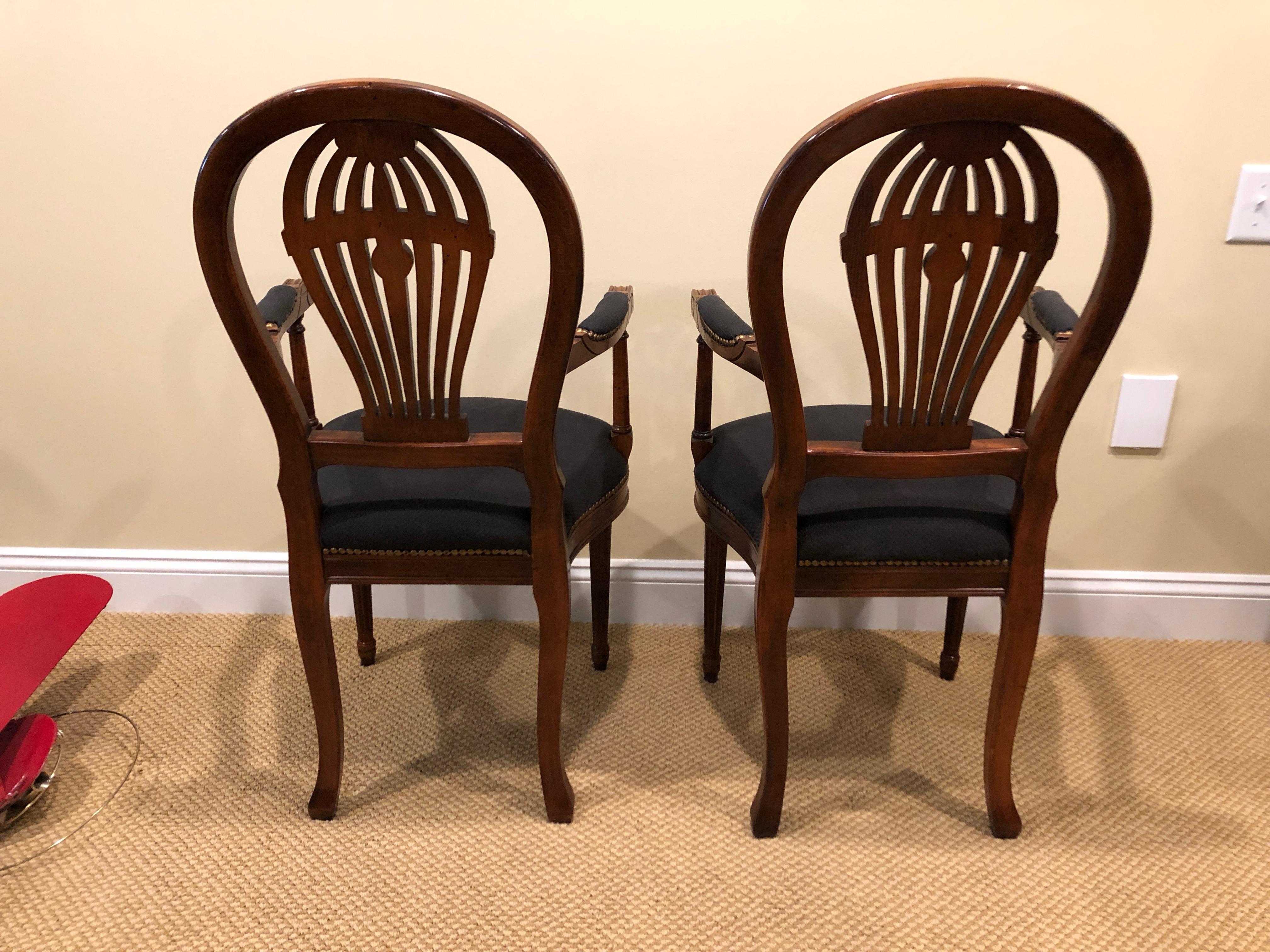 Pair of Beautiful Fruitwood Balloon Motife Back Carved Wood Armchairs 1