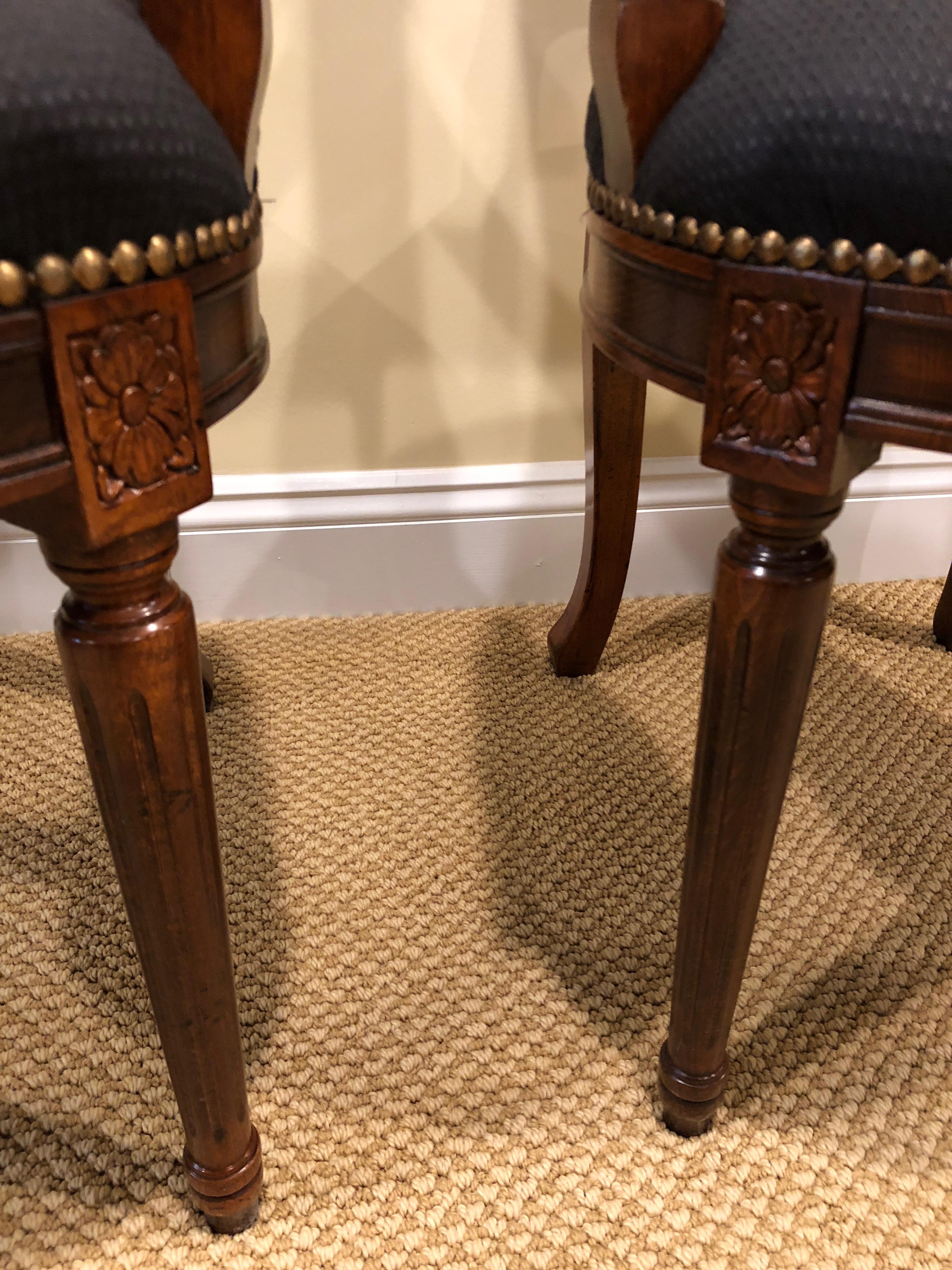 Pair of Beautiful Fruitwood Balloon Motife Back Carved Wood Armchairs 2