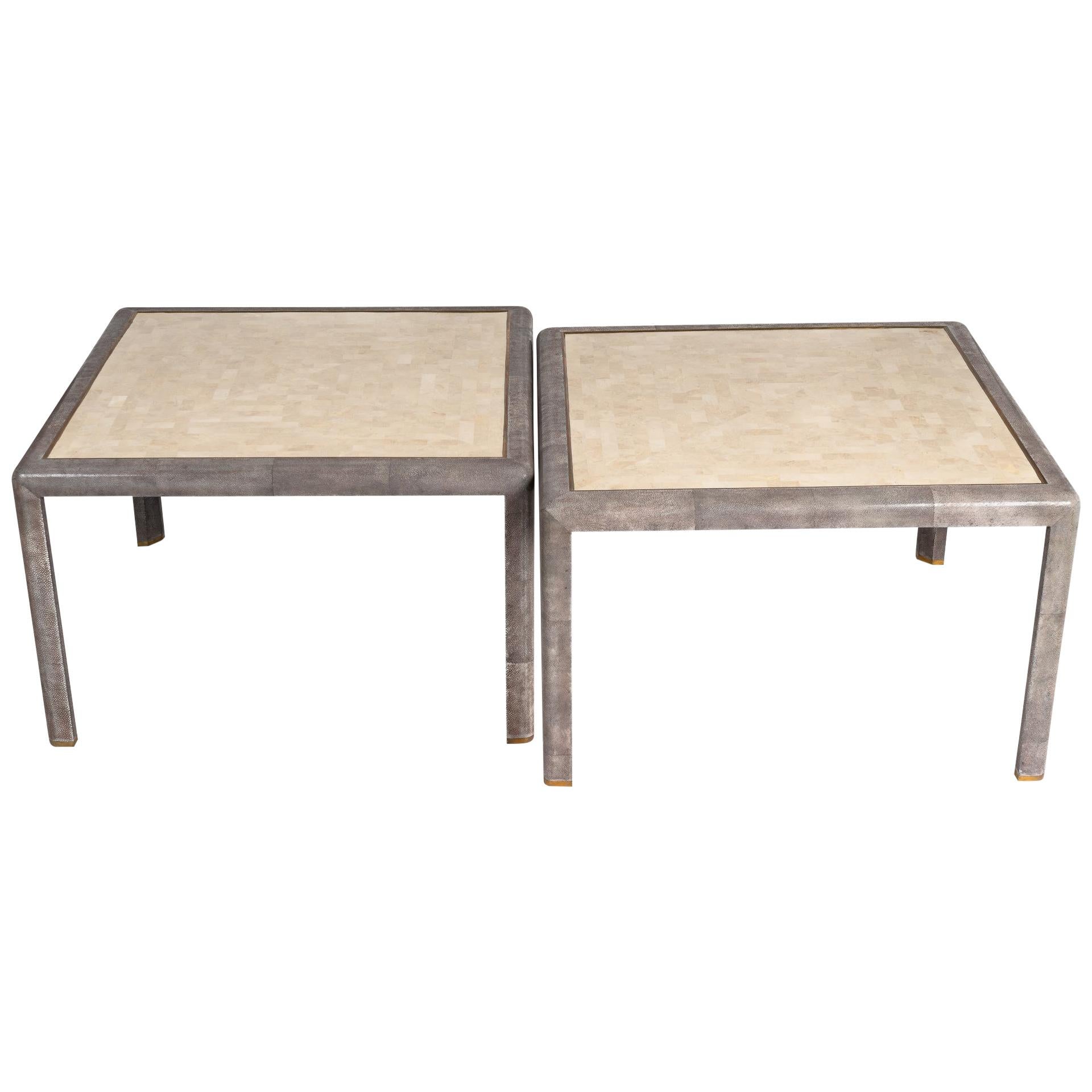 Pair of Beautiful Galuchat Side Tables with Coral Inlay For Sale