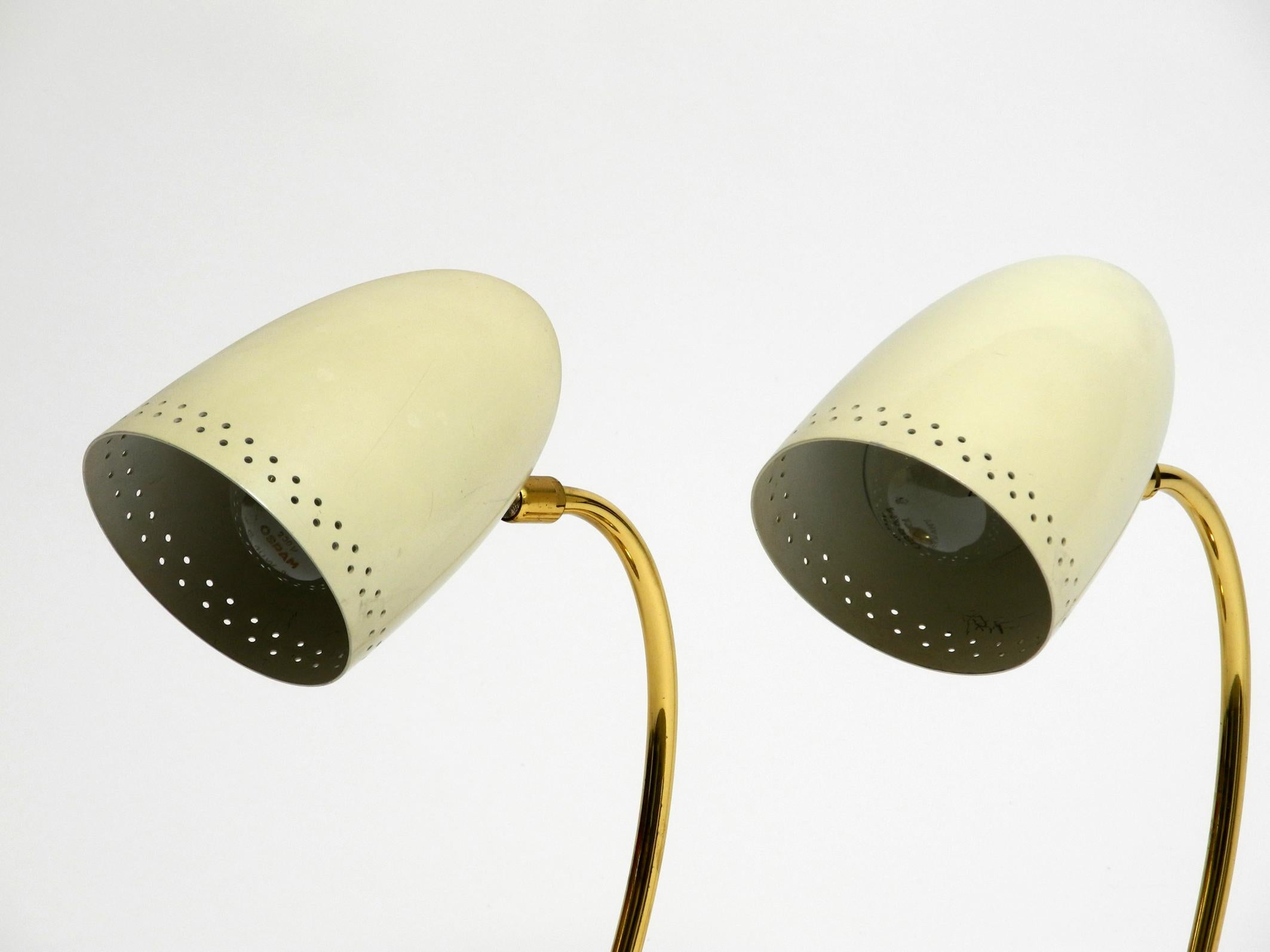 Pair of Beautiful German Mid-Century Modern Brass Table Lamps with Metal Shades For Sale 9