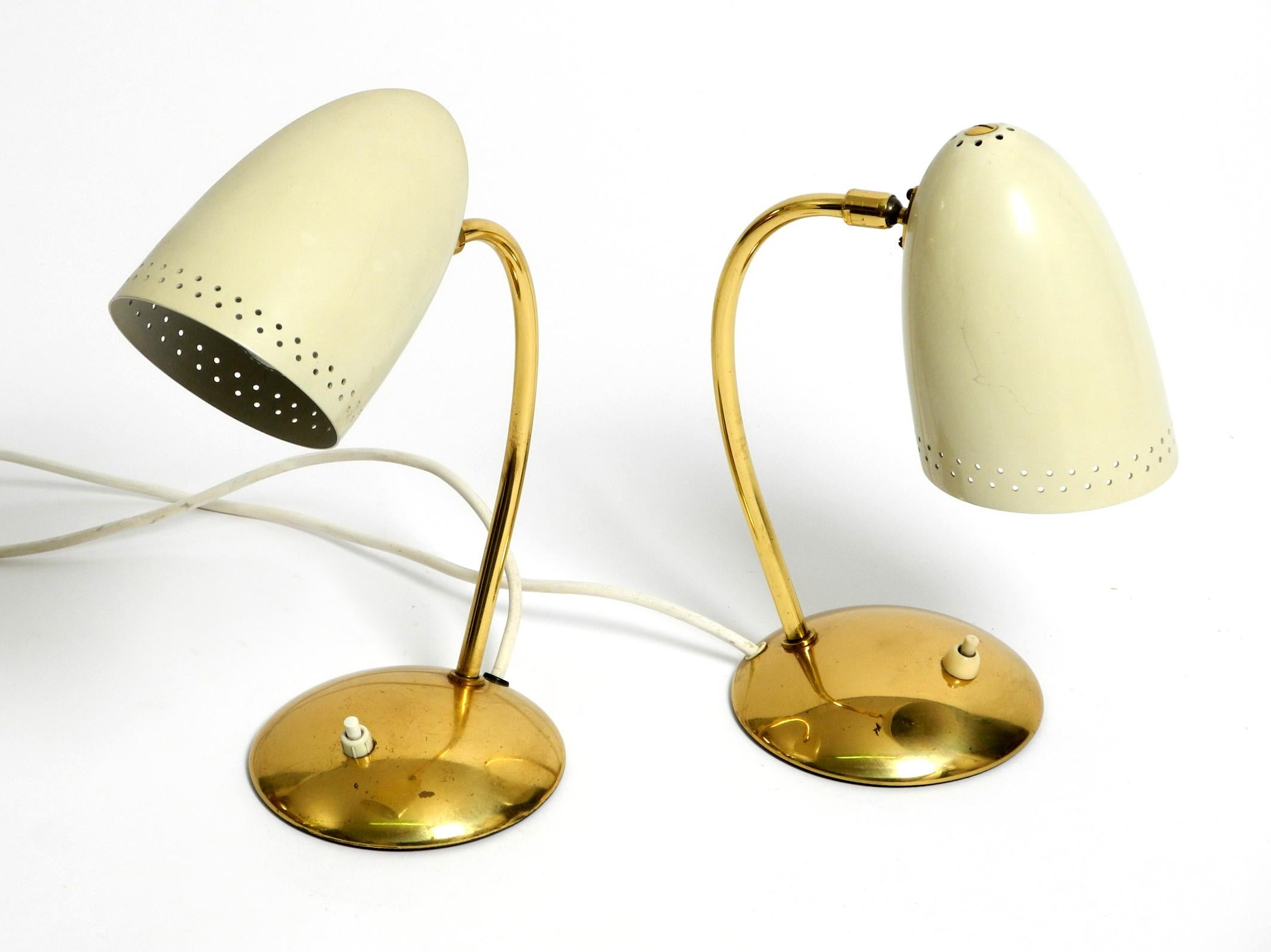 Pair of Beautiful German Mid-Century Modern Brass Table Lamps with Metal Shades For Sale 13