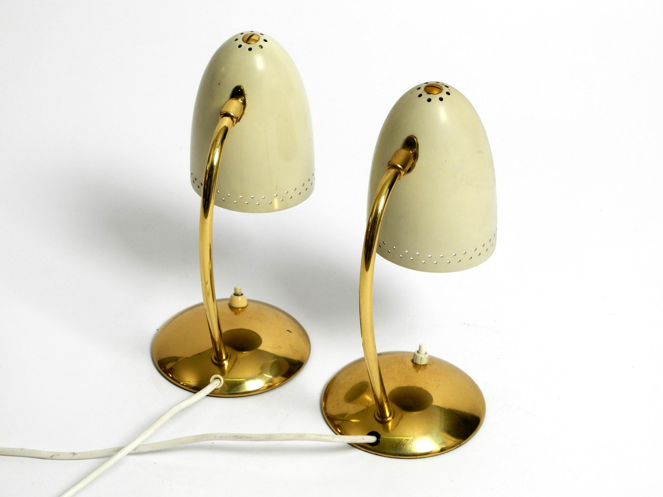 Pair of Beautiful German Mid-Century Modern Brass Table Lamps with Metal Shades For Sale 14