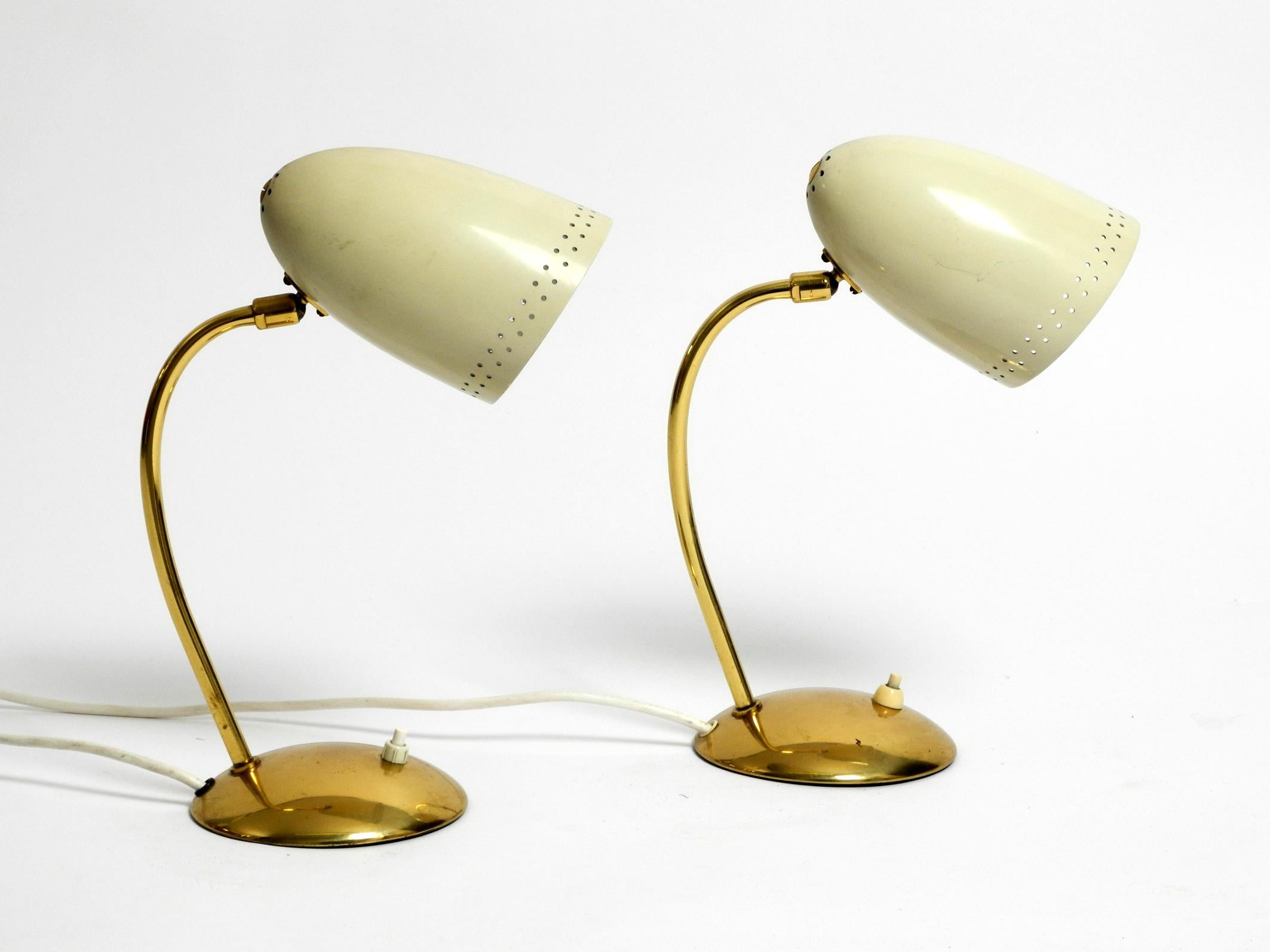 Pair of Beautiful German Mid-Century Modern Brass Table Lamps with Metal Shades For Sale 15