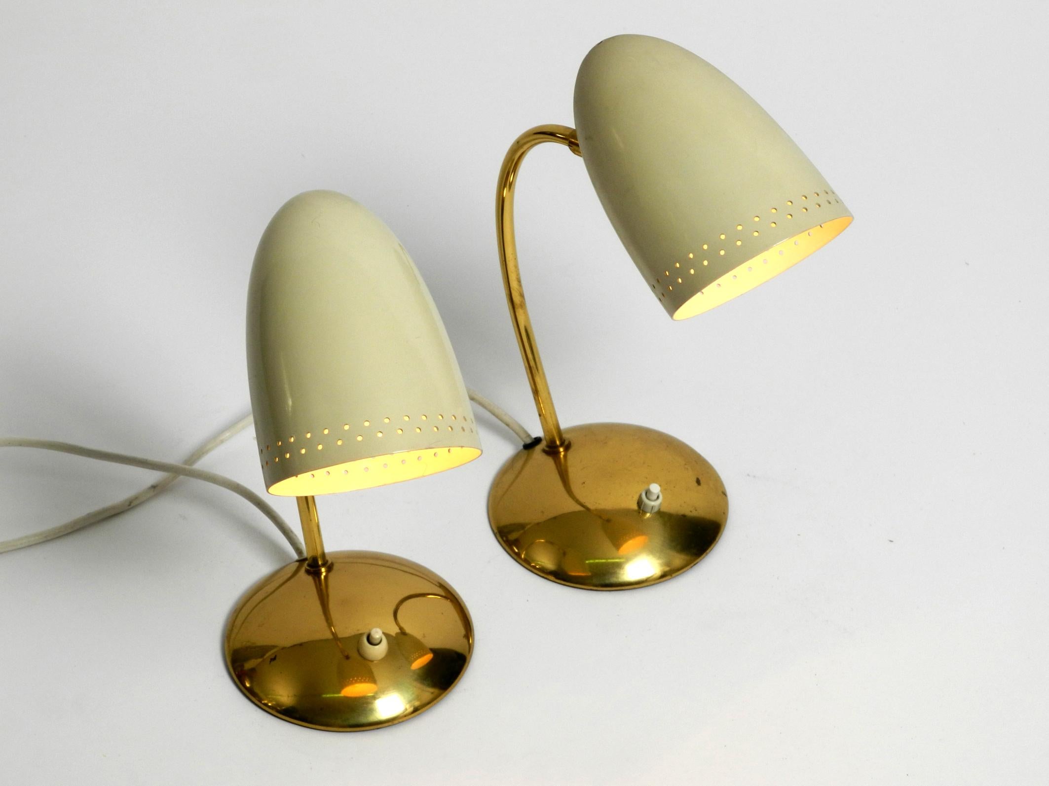 Pair of Beautiful German Mid-Century Modern Brass Table Lamps with Metal Shades For Sale 16