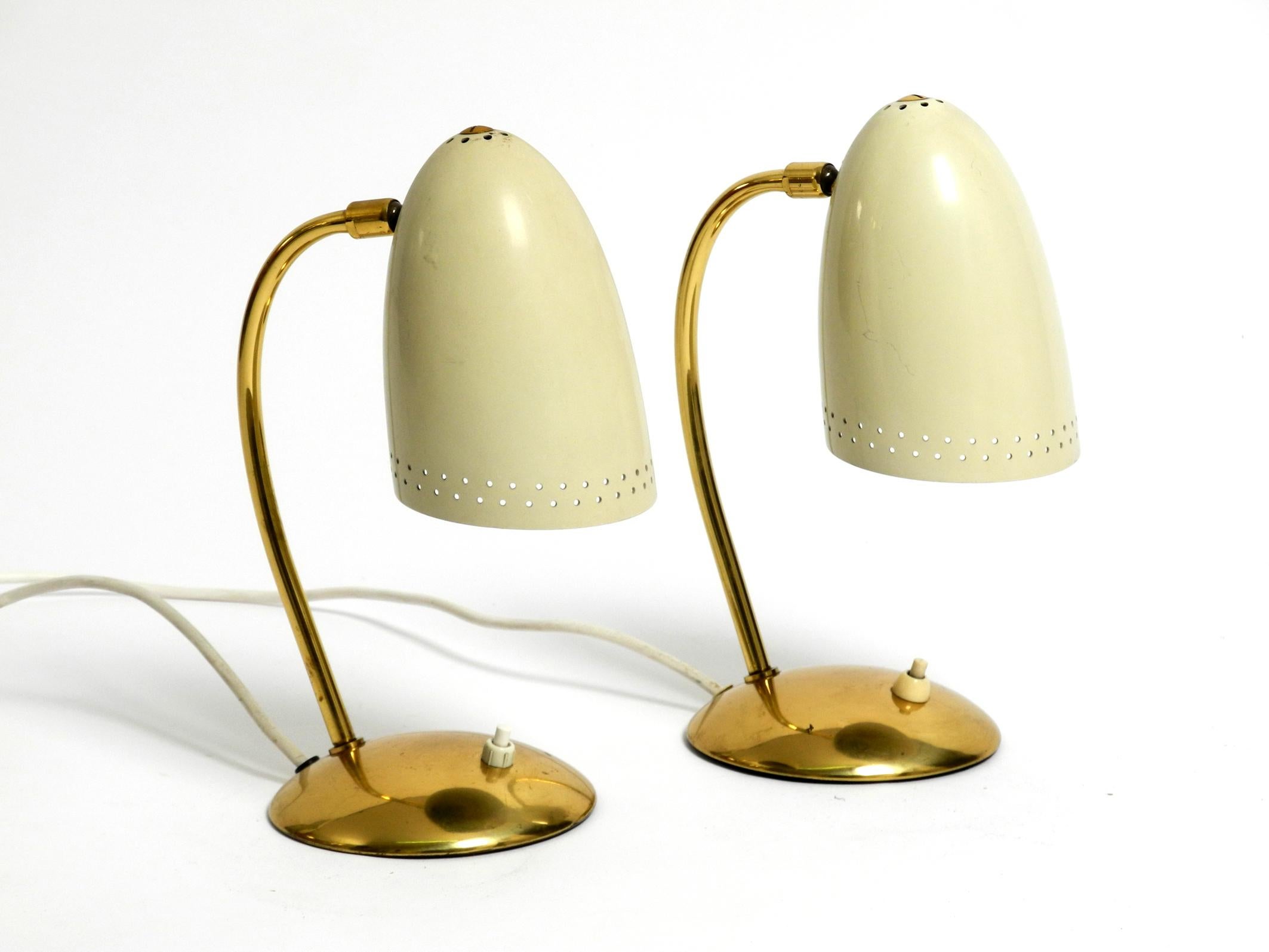 Mid-20th Century Pair of Beautiful German Mid-Century Modern Brass Table Lamps with Metal Shades For Sale