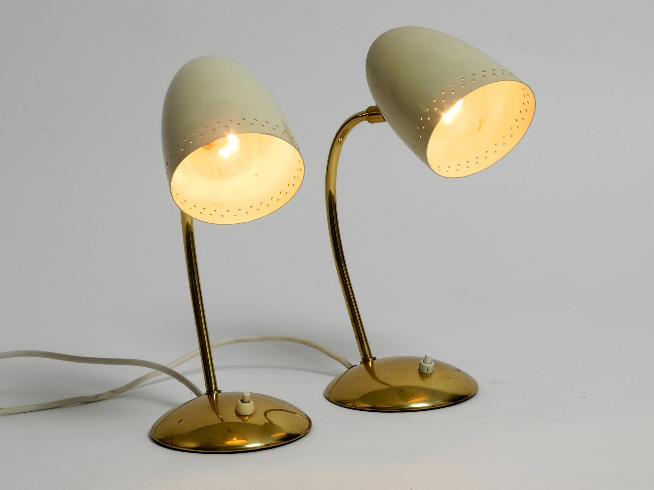 Pair of Beautiful German Mid-Century Modern Brass Table Lamps with Metal Shades For Sale 1