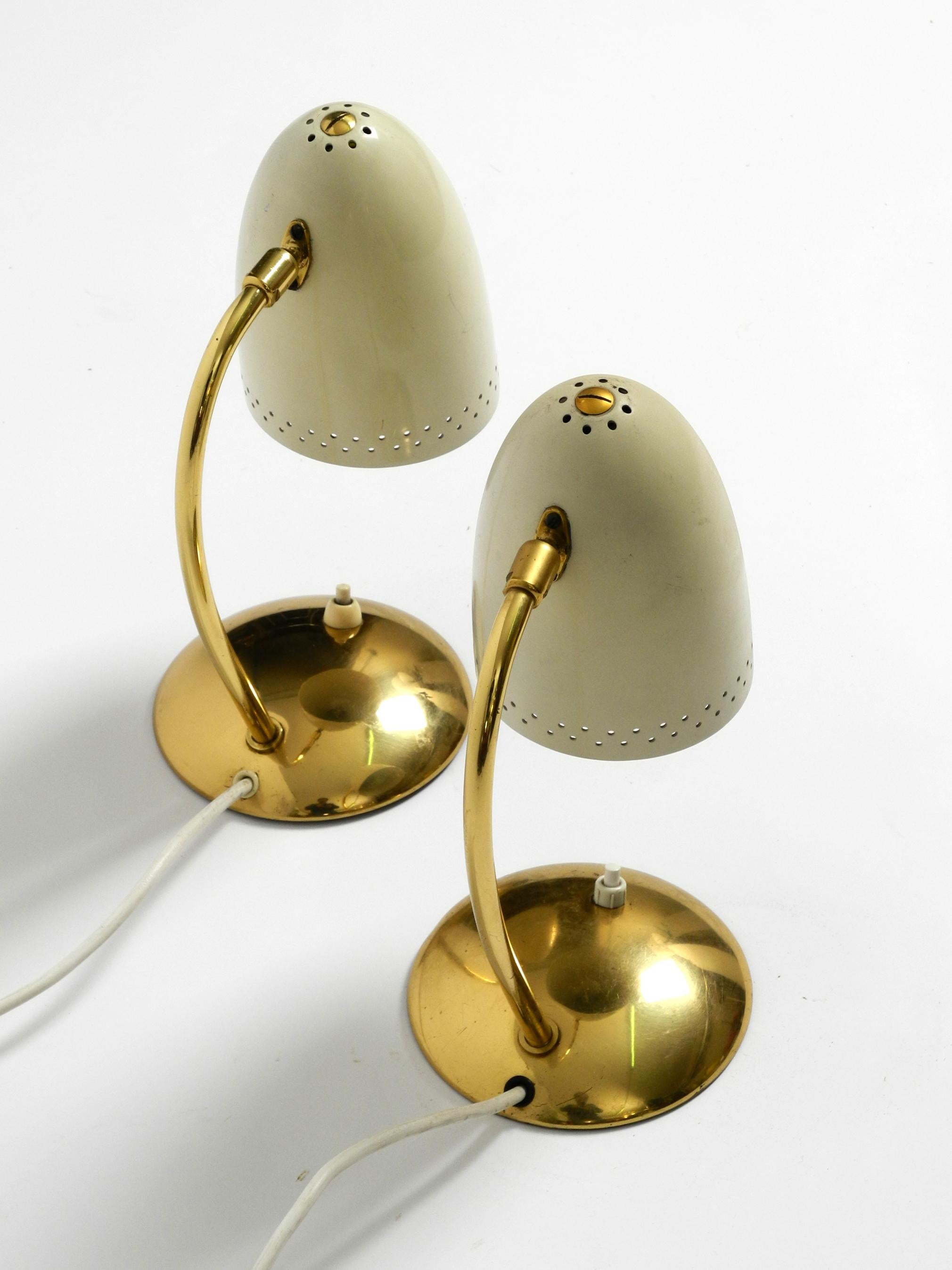 Pair of Beautiful German Mid-Century Modern Brass Table Lamps with Metal Shades For Sale 2