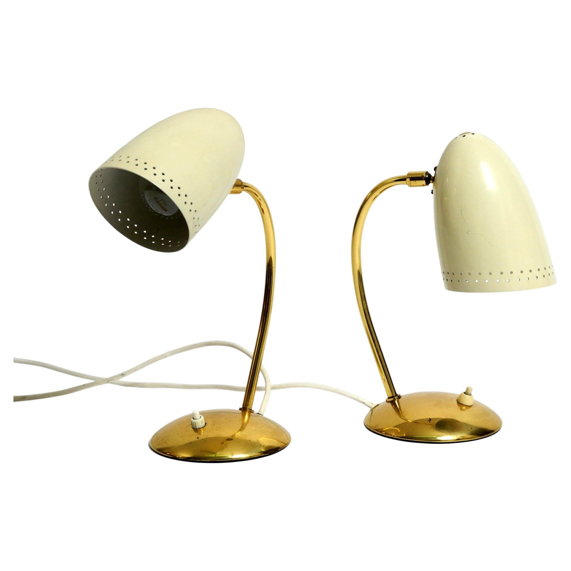 Pair of Beautiful German Mid-Century Modern Brass Table Lamps with Metal Shades For Sale