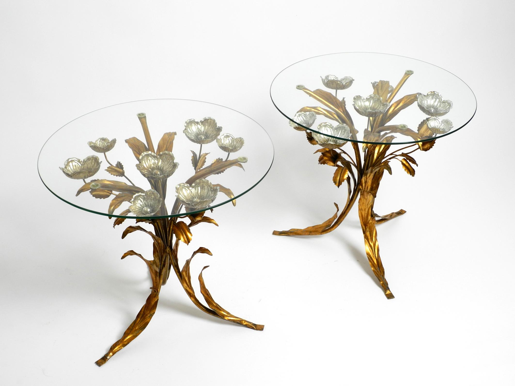 European Pair of beautiful gold and silver plated Mid Century Florentine side tables  For Sale