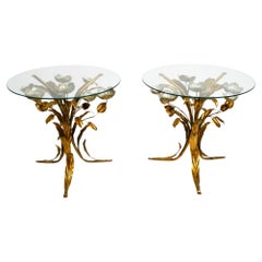 Paire de tables d'appoint Florentine du milieu du siècle, plaquées or et argent.