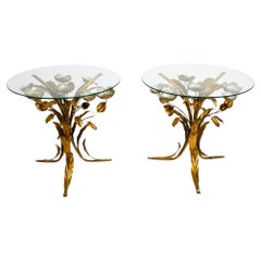 Paire de tables d'appoint Florentine du milieu du siècle, plaquées or et argent. 