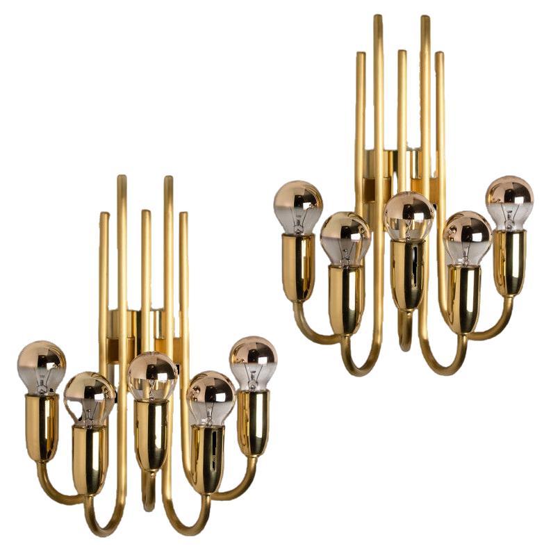 Pair of Beautiful Gold Brass Wall Lights in the Style of Florian Schulz, 1970