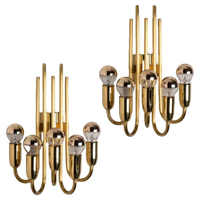 Pair of Beautiful Gold Brass Wall Lights in the Style of Florian Schulz, 1970