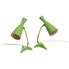 Pair of beautiful green Mid Century Diabolo crow's foot table lamps from Cosack