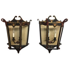 Pair of Beautiful Italian Lantern Shaped Wall Sconces with Swans