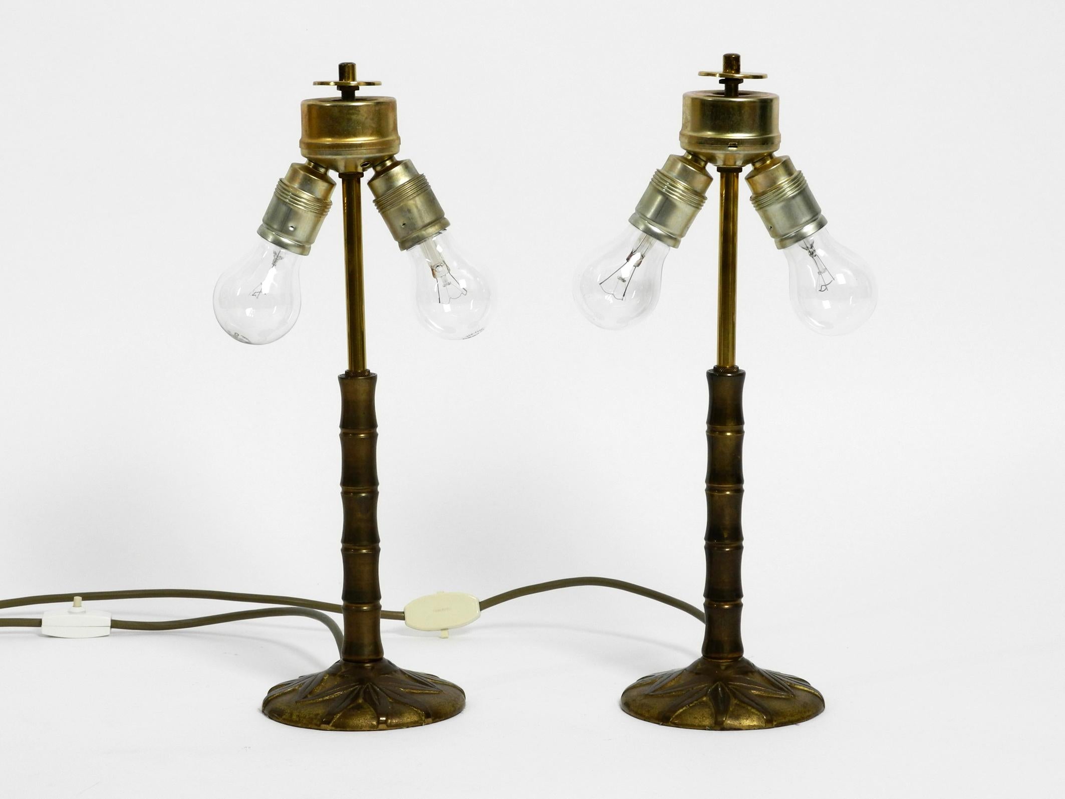 Pair of Beautiful Large 1960s Brass Table Lamps with Mother of Pearl Shades 1