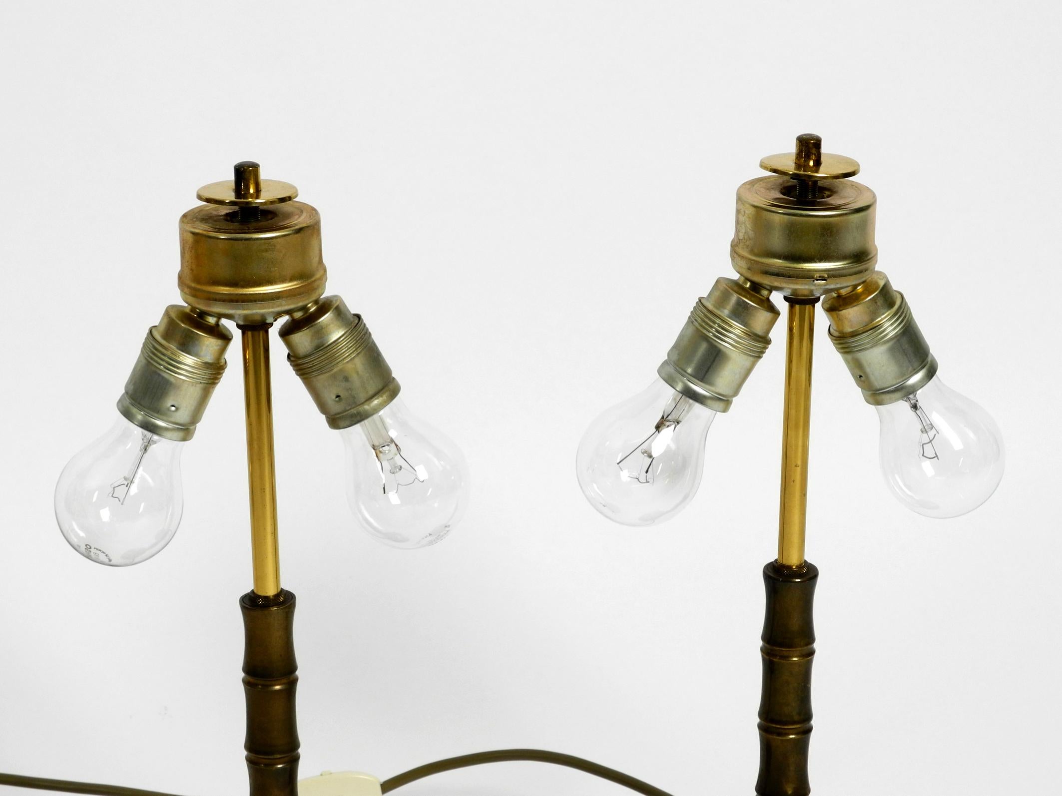 Pair of Beautiful Large 1960s Brass Table Lamps with Mother of Pearl Shades 2