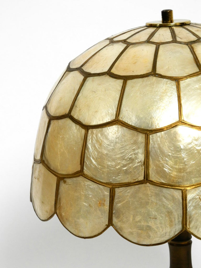 Pair of Beautiful Large 1960s Brass Table Lamps with Mother of Pearl Shades  For Sale at 1stDibs