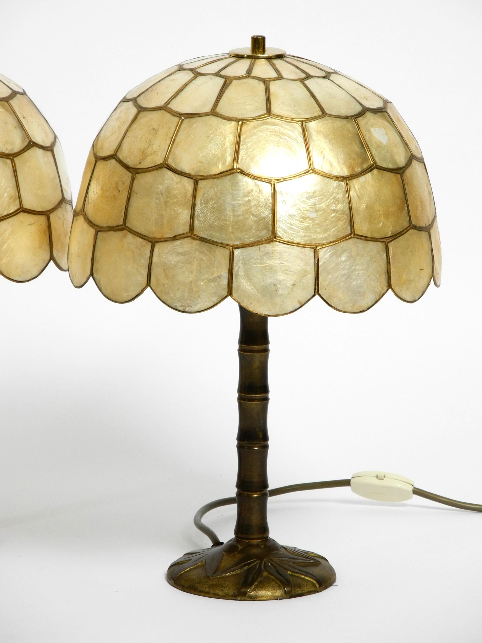 Pair of Beautiful Large 1960s Brass Table Lamps with Mother of Pearl Shades 7