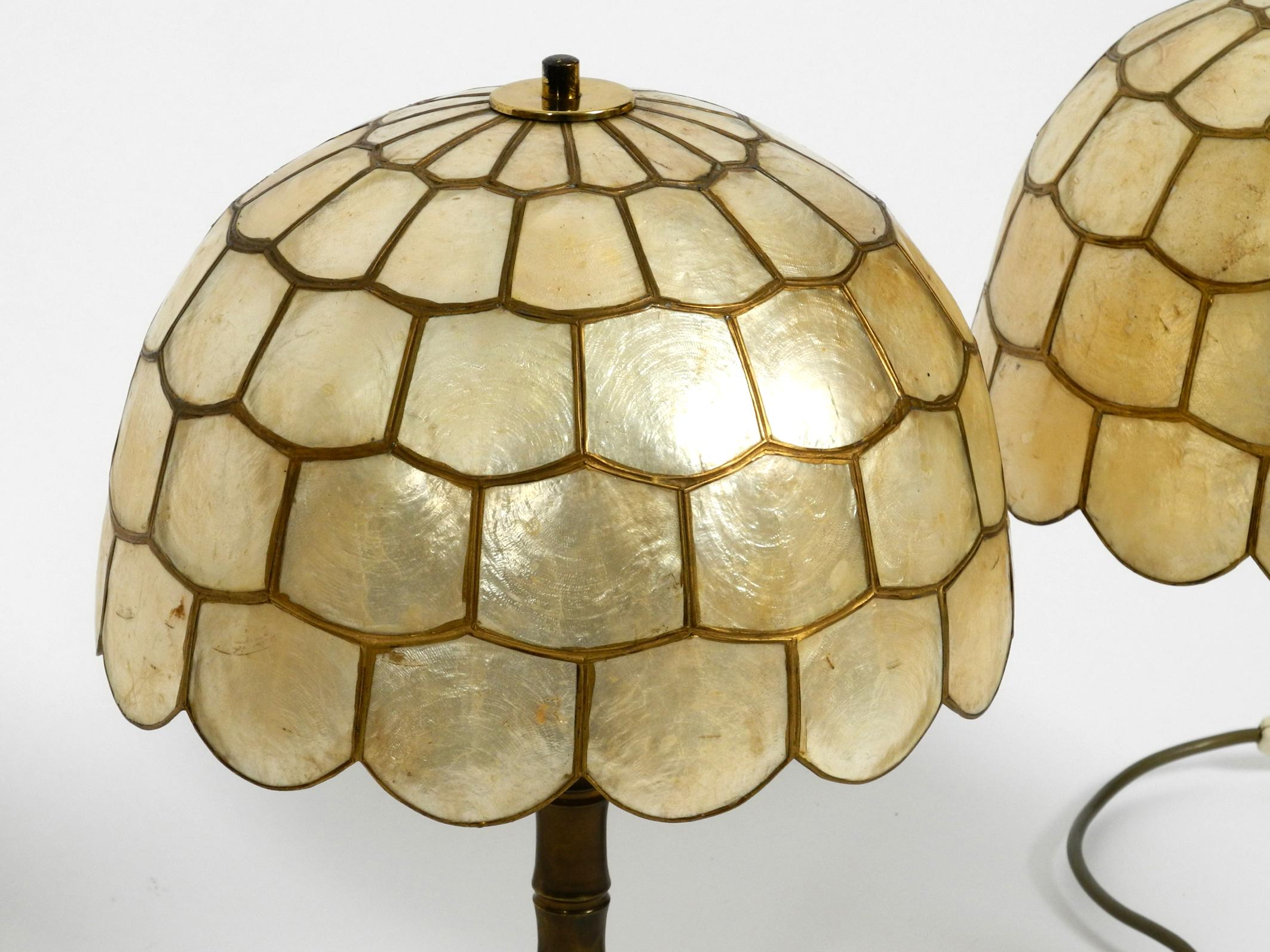 Pair of Beautiful Large 1960s Brass Table Lamps with Mother of Pearl Shades 8