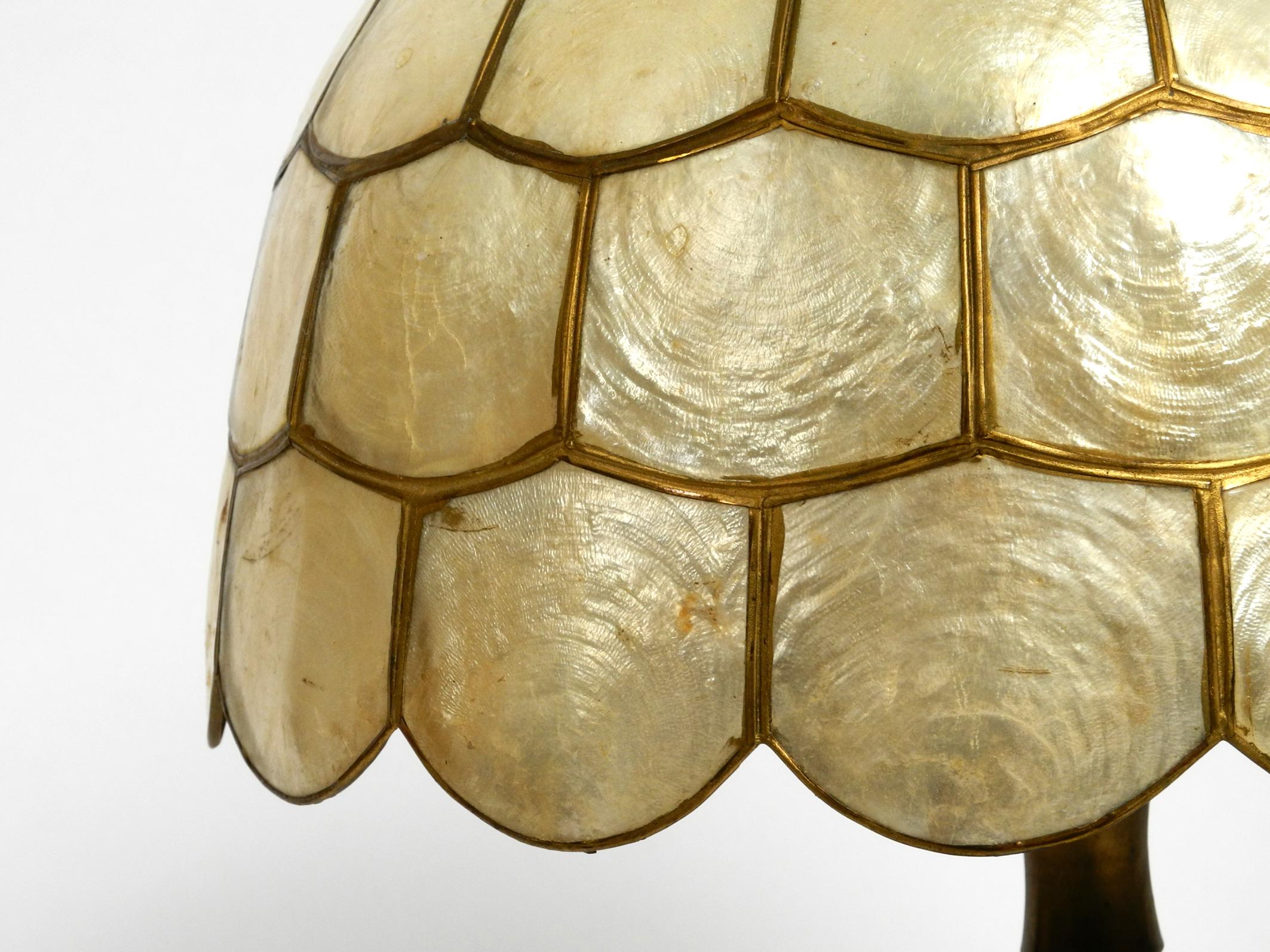 Pair of Beautiful Large 1960s Brass Table Lamps with Mother of Pearl Shades 9