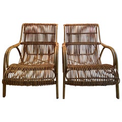 Pair of Mid Century Danish Large Rattan and Bamboo Fauteuils