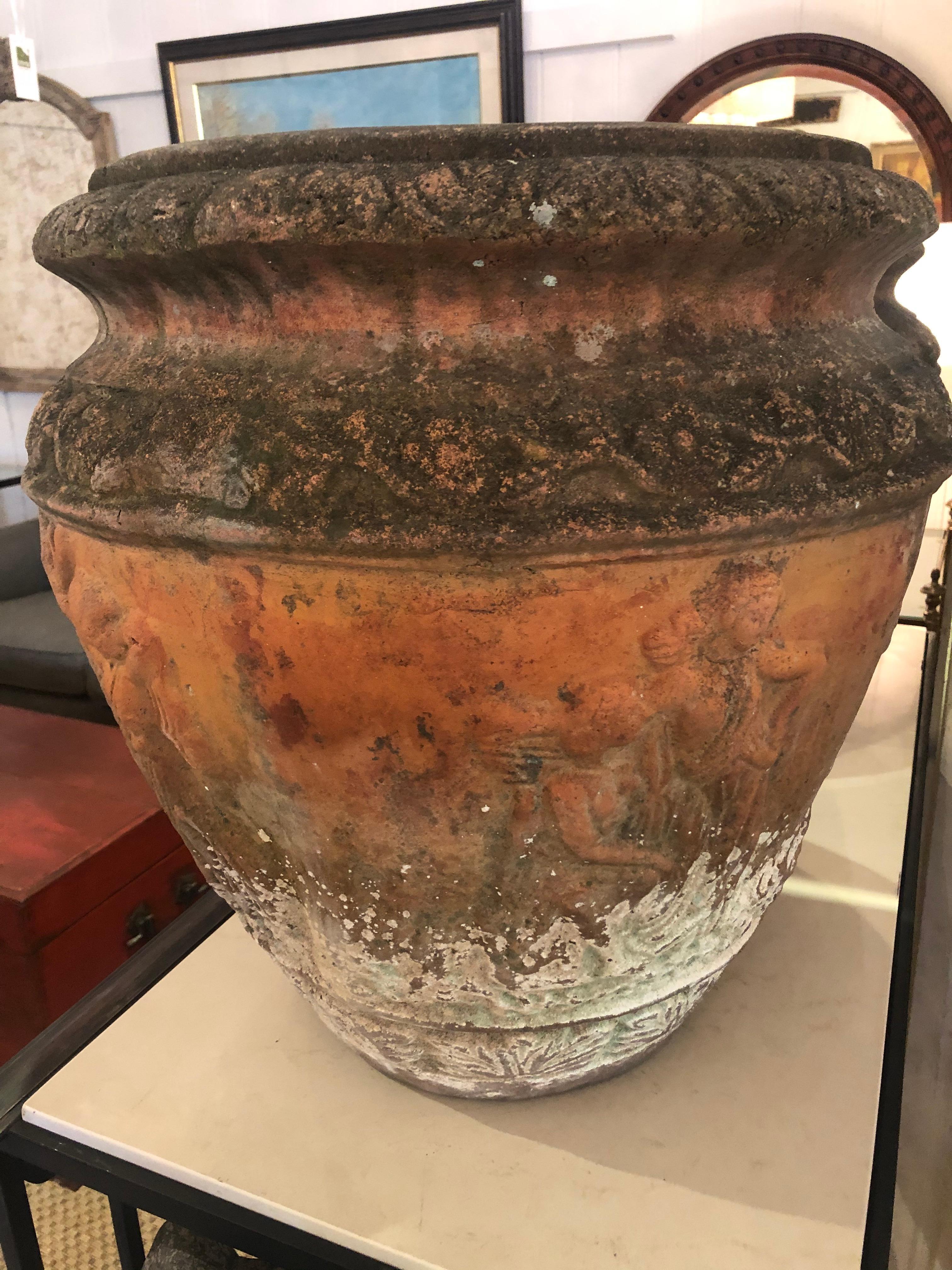 Pair of Beautiful Large Antique English Terracotta Garden Urn Jardinaires In Good Condition In Hopewell, NJ