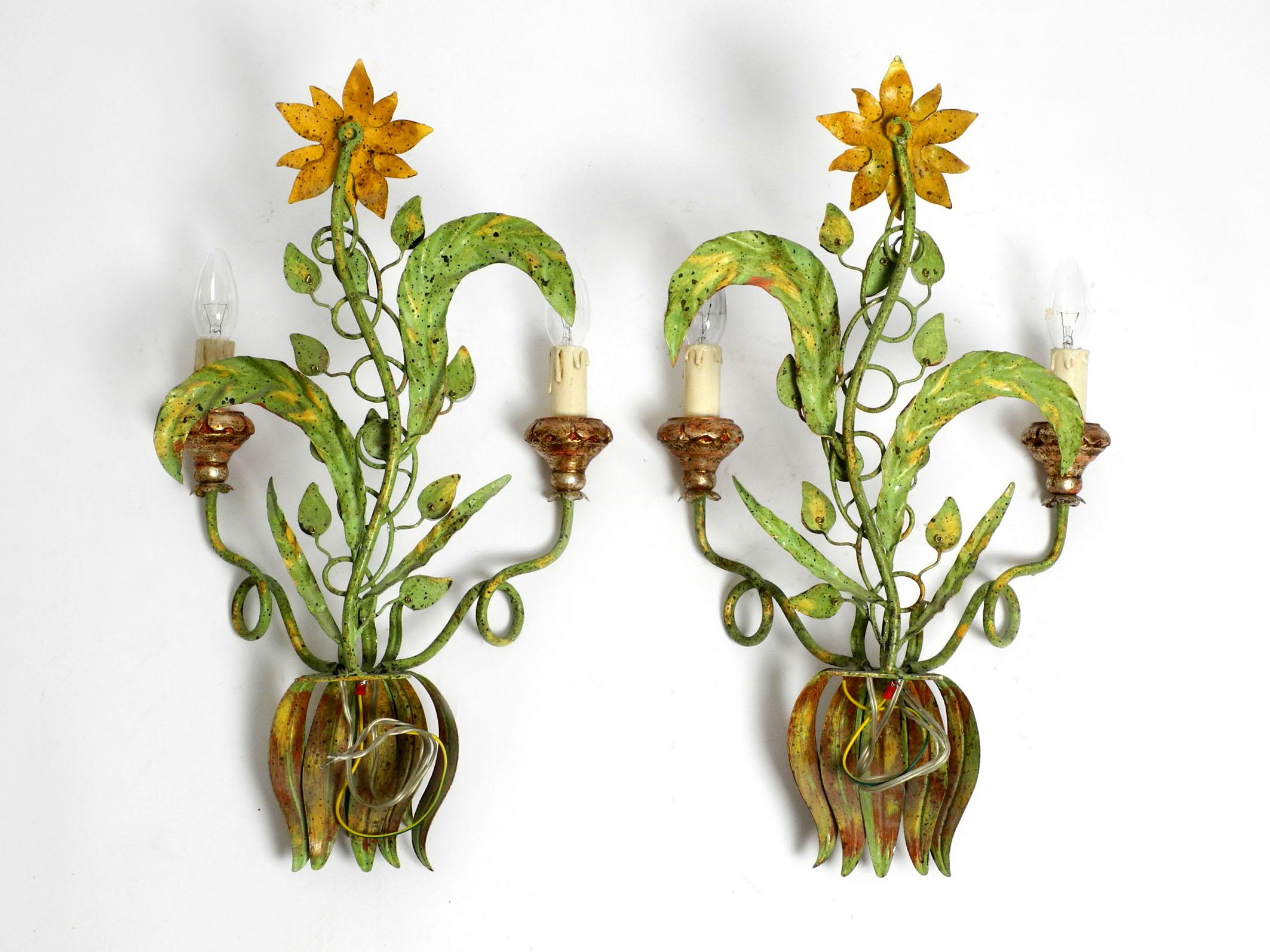 Pair of Beautiful Large Floral Italian Mid-Century Modern Metal Sconces 6
