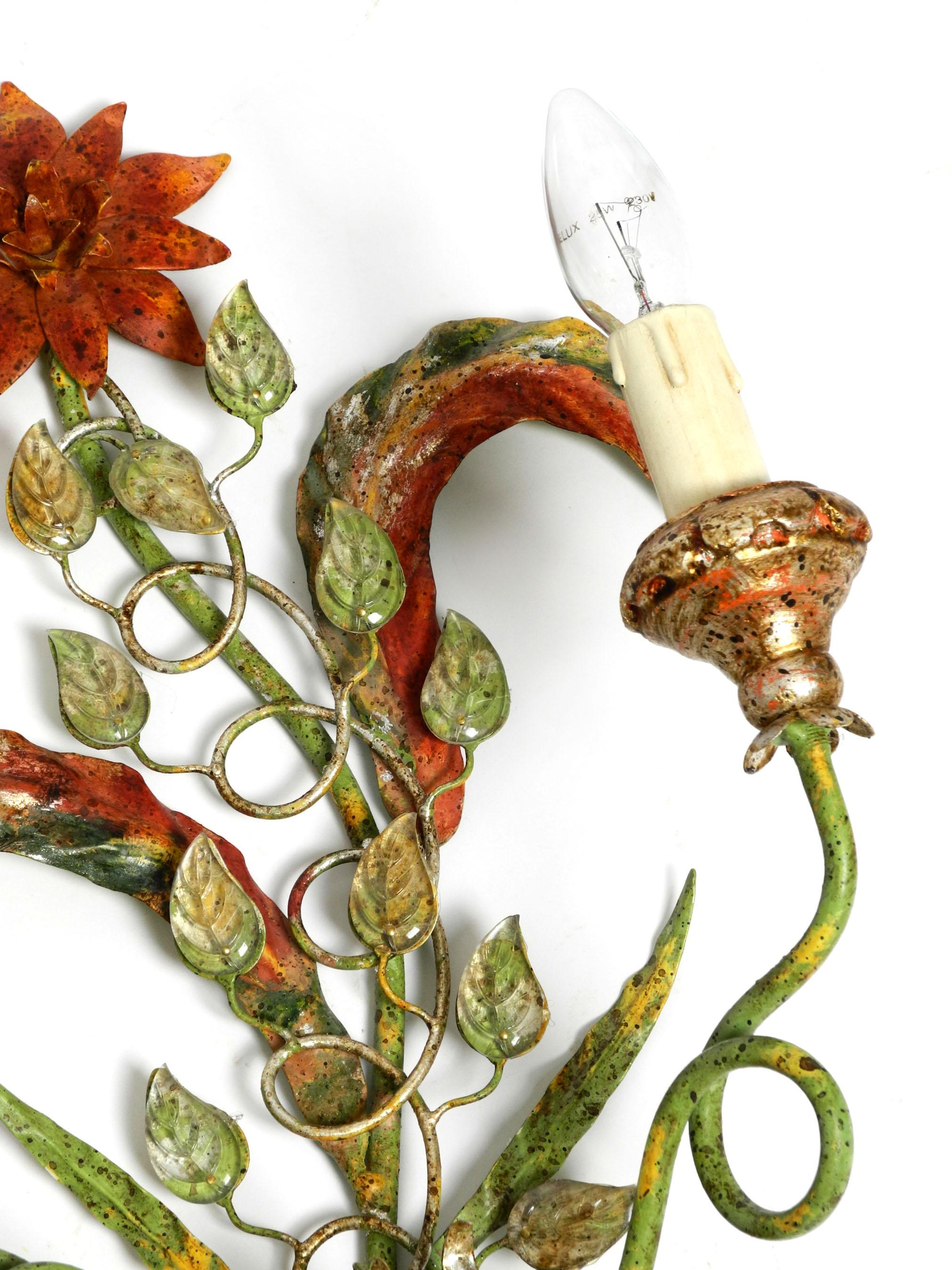 Pair of Beautiful Large Floral Italian Mid-Century Modern Metal Sconces 13