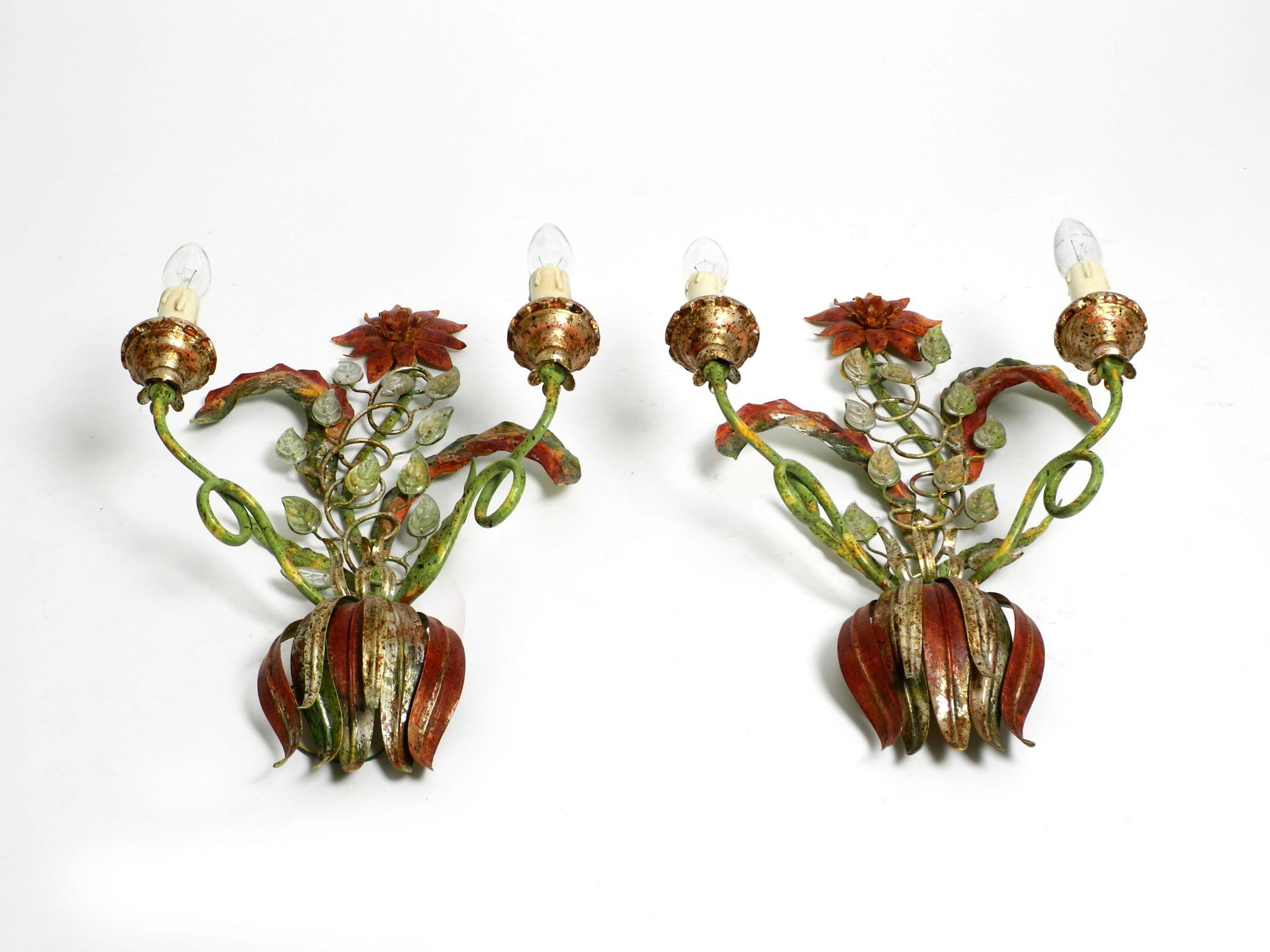 Pair of Beautiful Large Floral Italian Mid-Century Modern Metal Sconces 16
