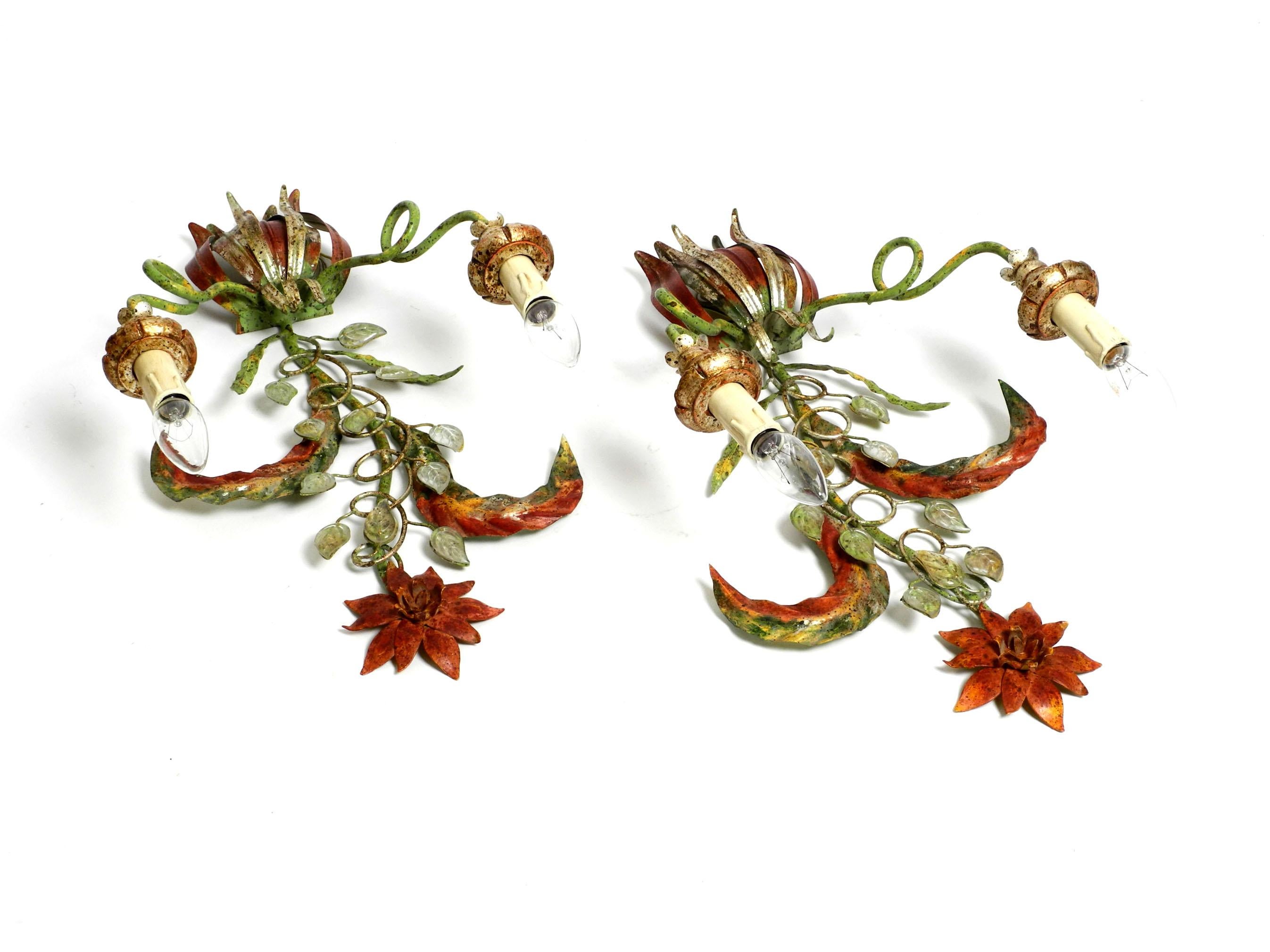 Mid-20th Century Pair of Beautiful Large Floral Italian Mid-Century Modern Metal Sconces