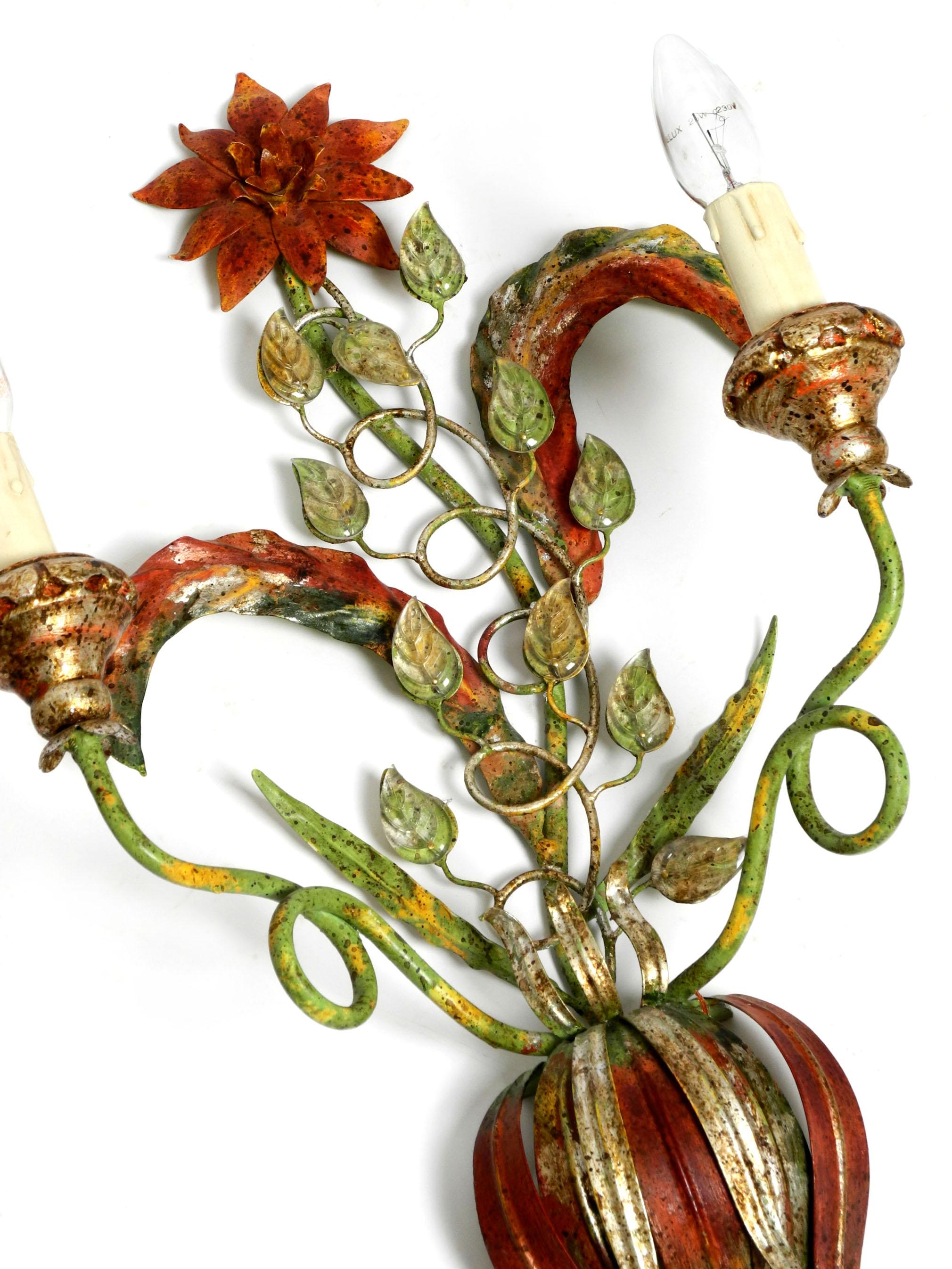 Pair of Beautiful Large Floral Italian Mid-Century Modern Metal Sconces 3