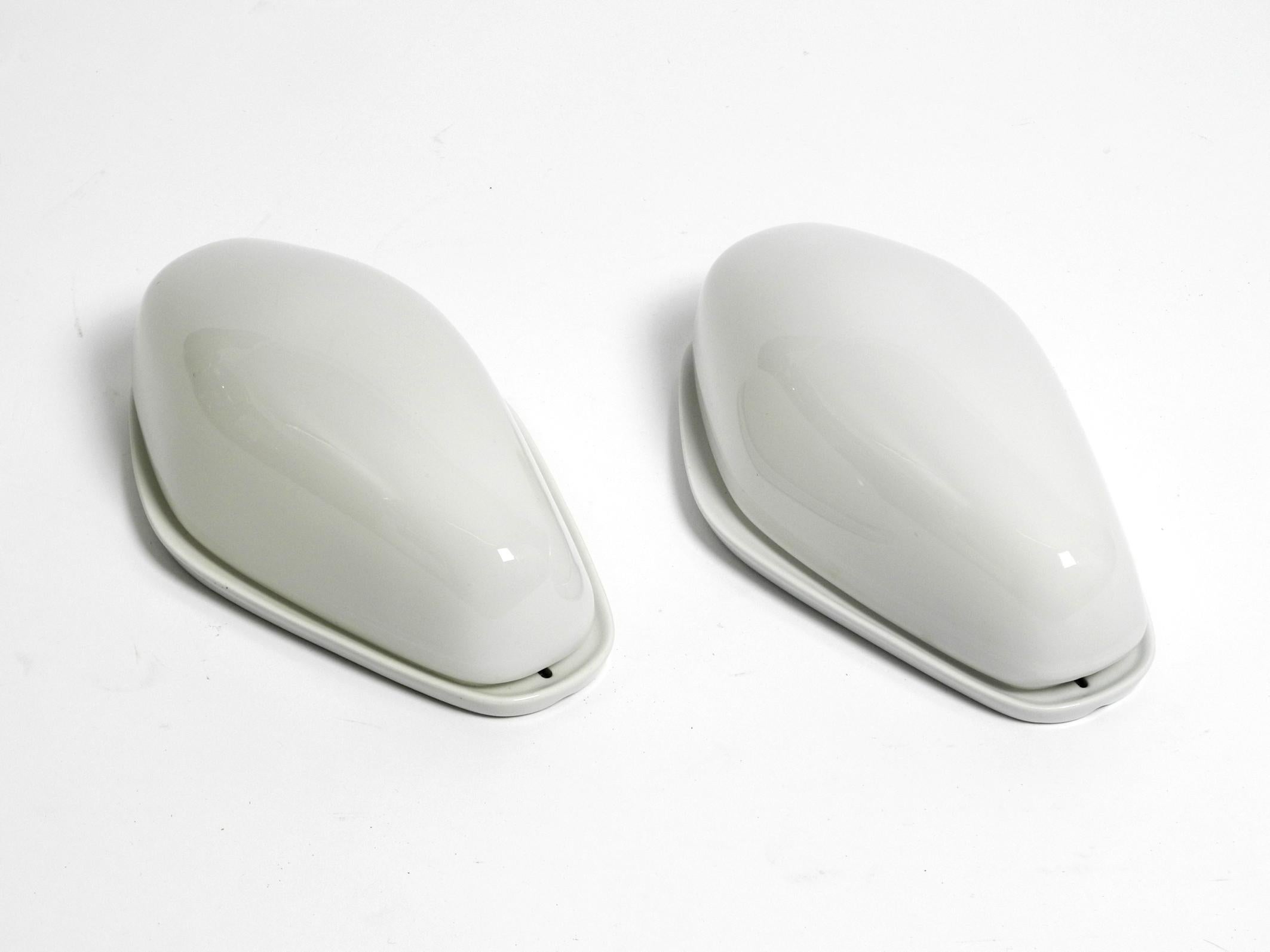 German Pair of beautiful large Mid Century Wilhelm Wagenfeld glass ceramic wall lamps For Sale
