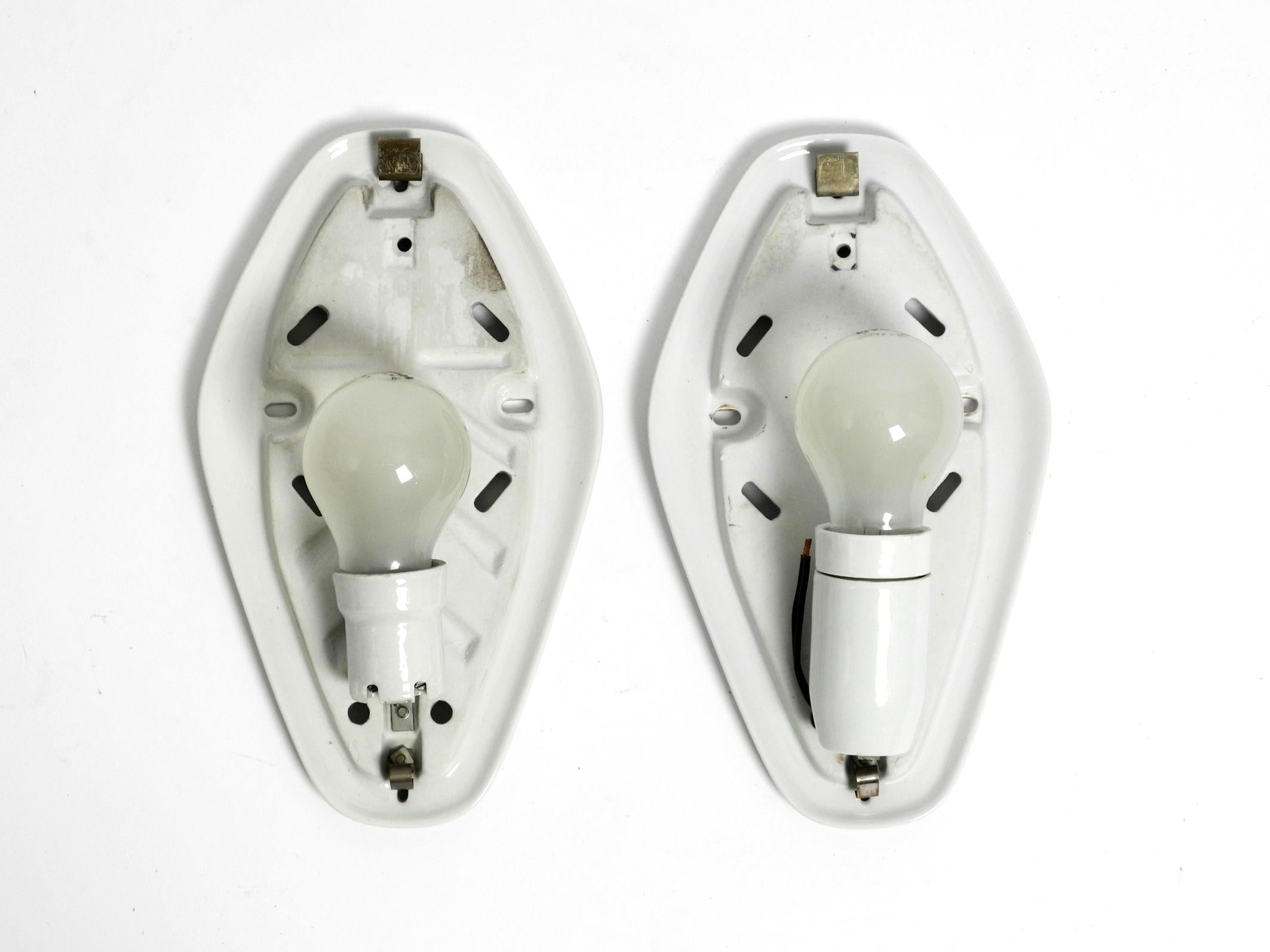 Pair of beautiful large Mid Century Wilhelm Wagenfeld glass ceramic wall lamps For Sale 2
