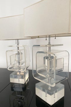 Pair of Beautiful Lucite Sculptured Table Lamps, Mid Century