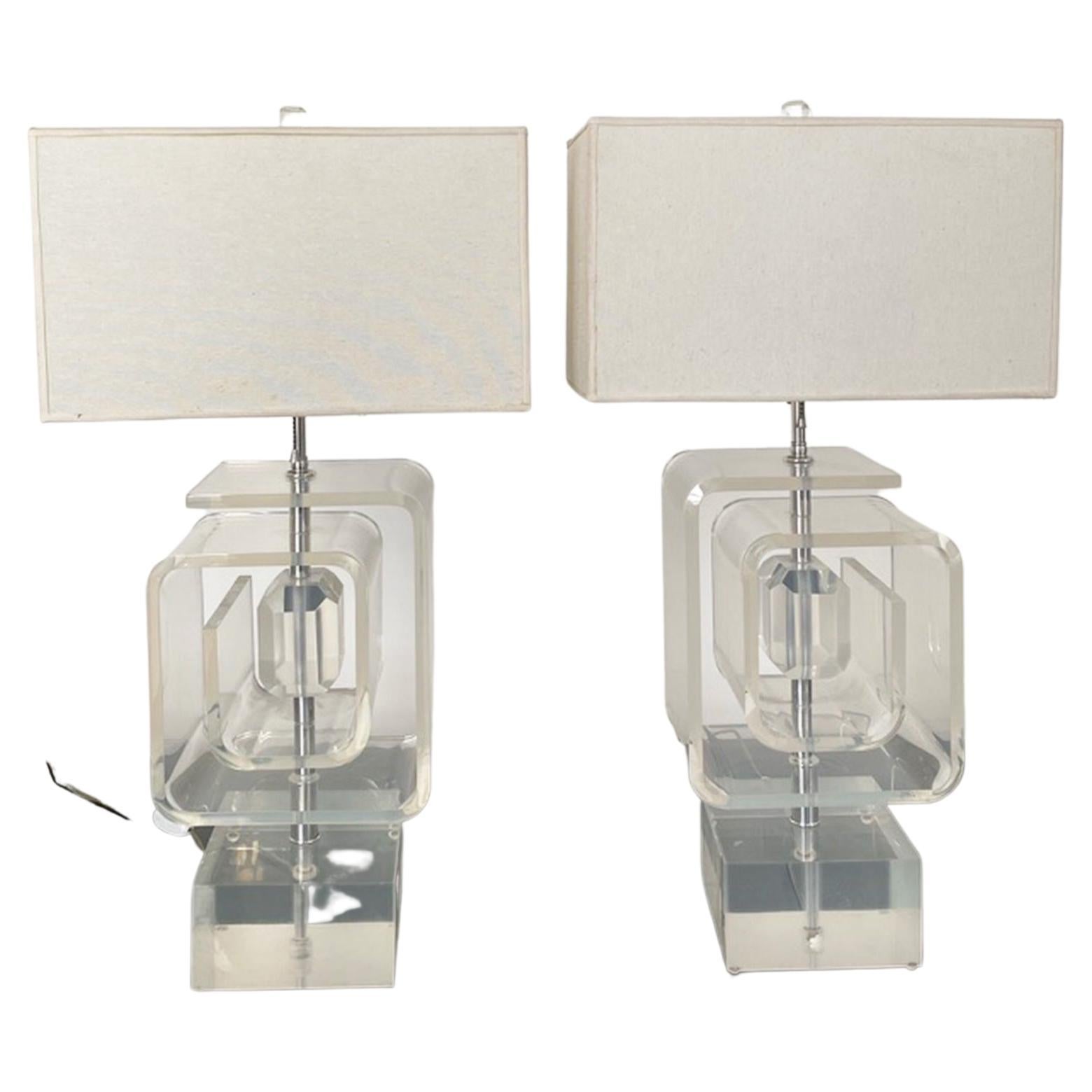 Pair of Beautiful Lucite Sculptured Table Lamps, Mid Century For Sale