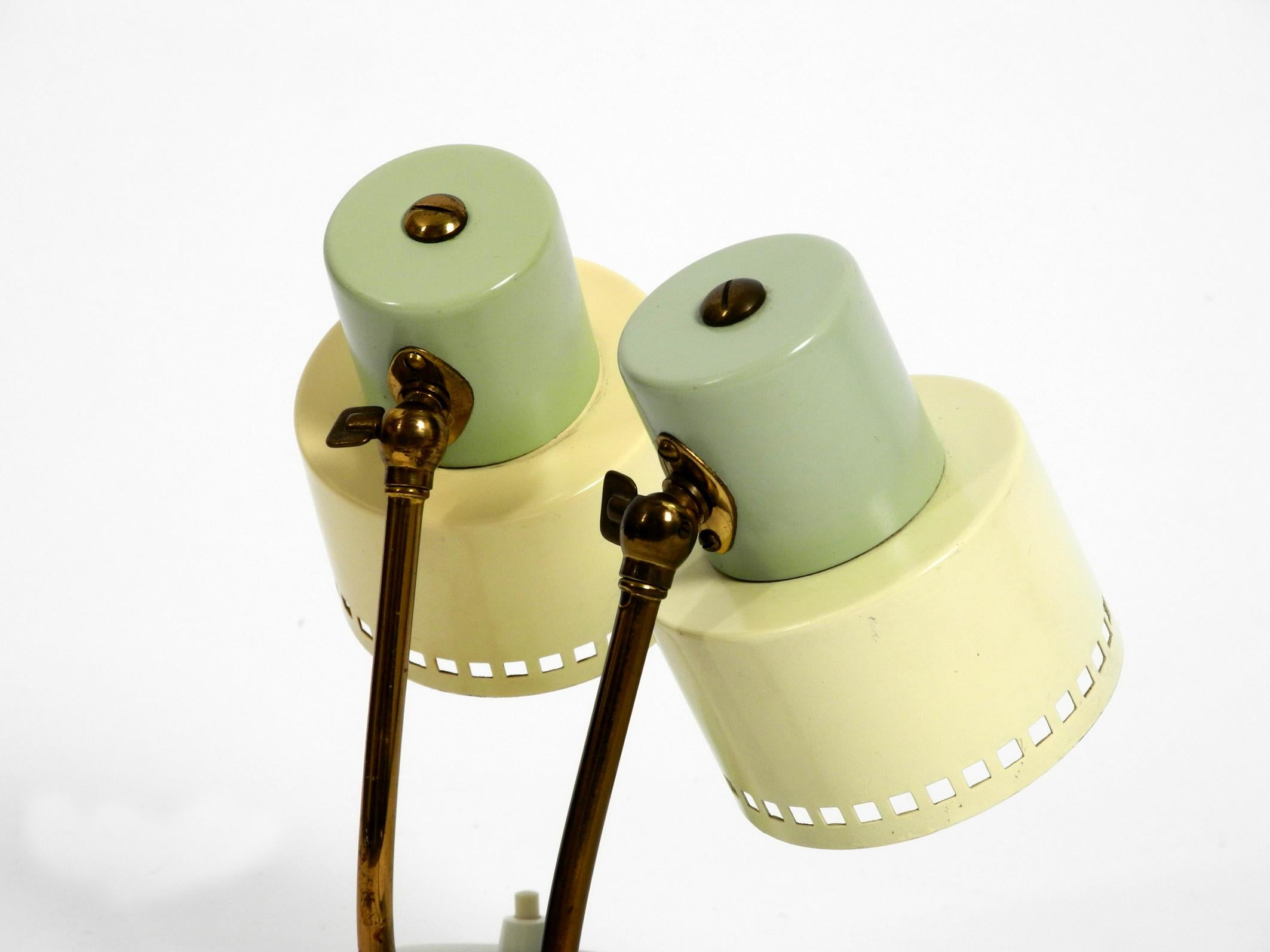 Pair of Beautiful Midcentury Metal Bedside Lamps in Mint Green and Yellow 1
