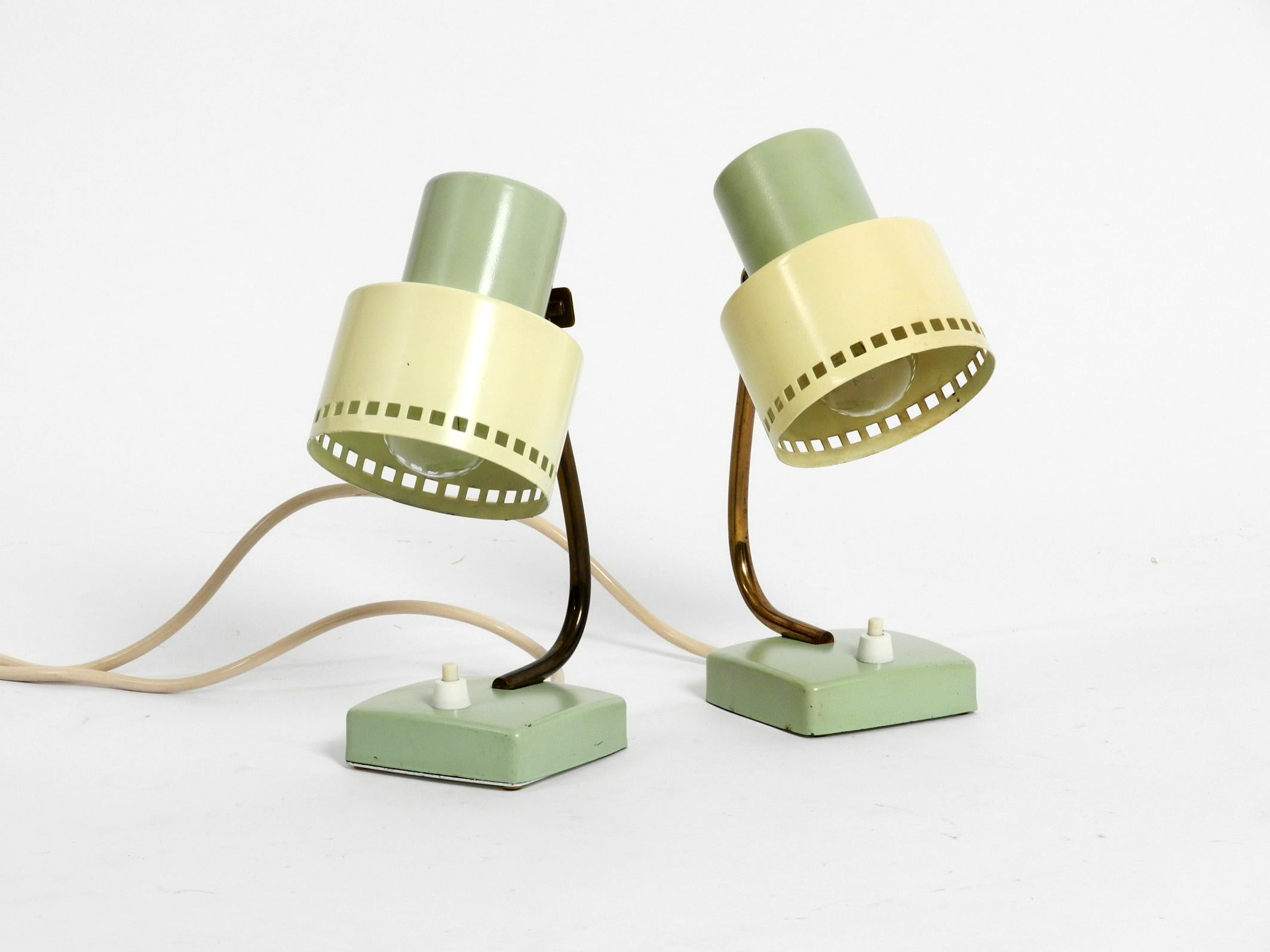 Pair of Beautiful Midcentury Metal Bedside Lamps in Mint Green and Yellow 3