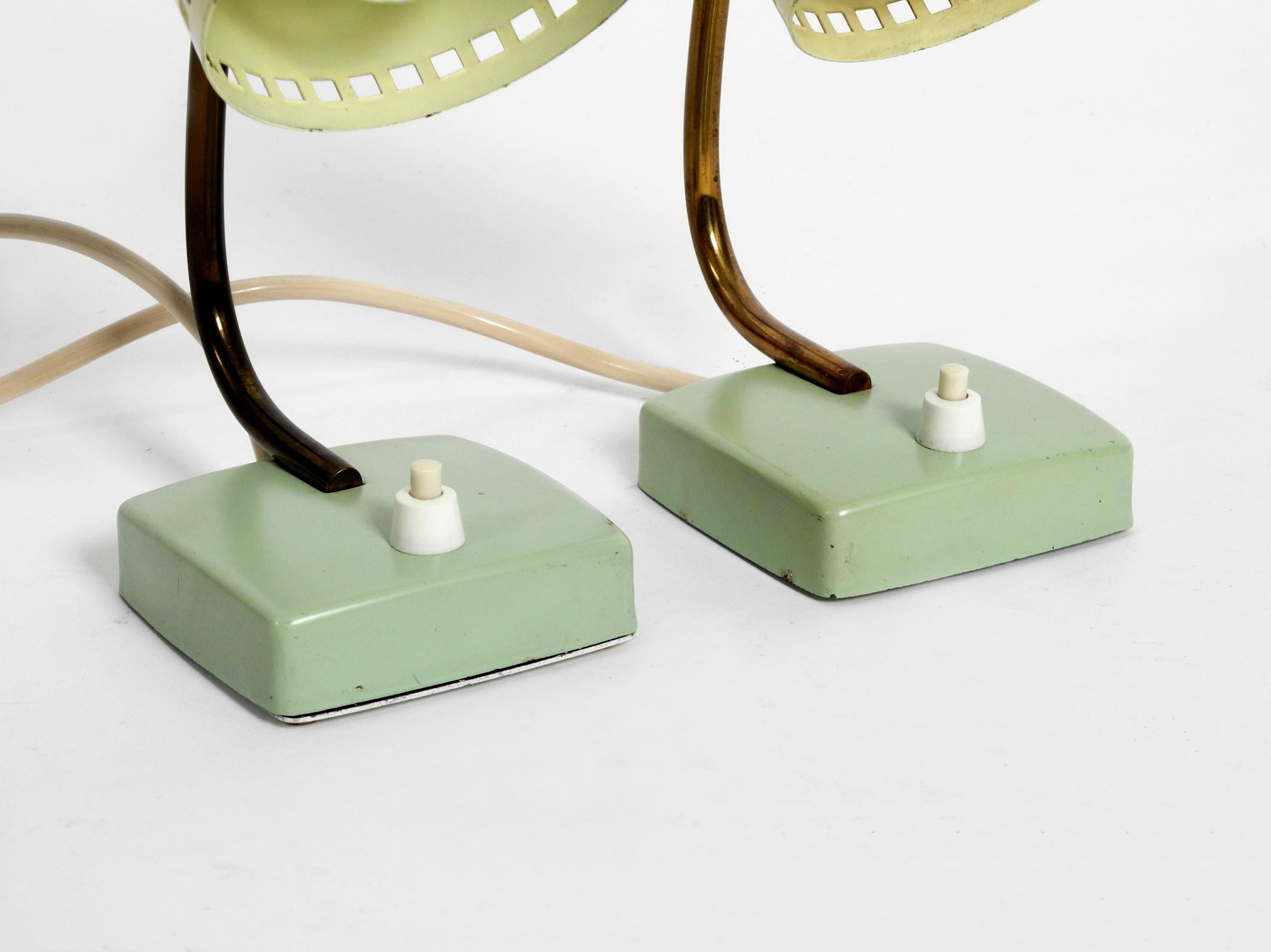Pair of Beautiful Midcentury Metal Bedside Lamps in Mint Green and Yellow 4