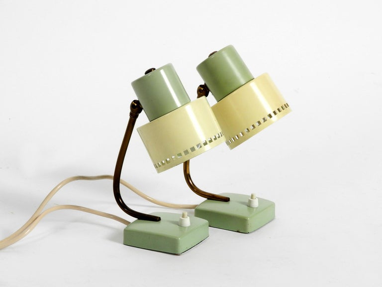 Pair of Beautiful Midcentury Metal Bedside Lamps in Mint Green and