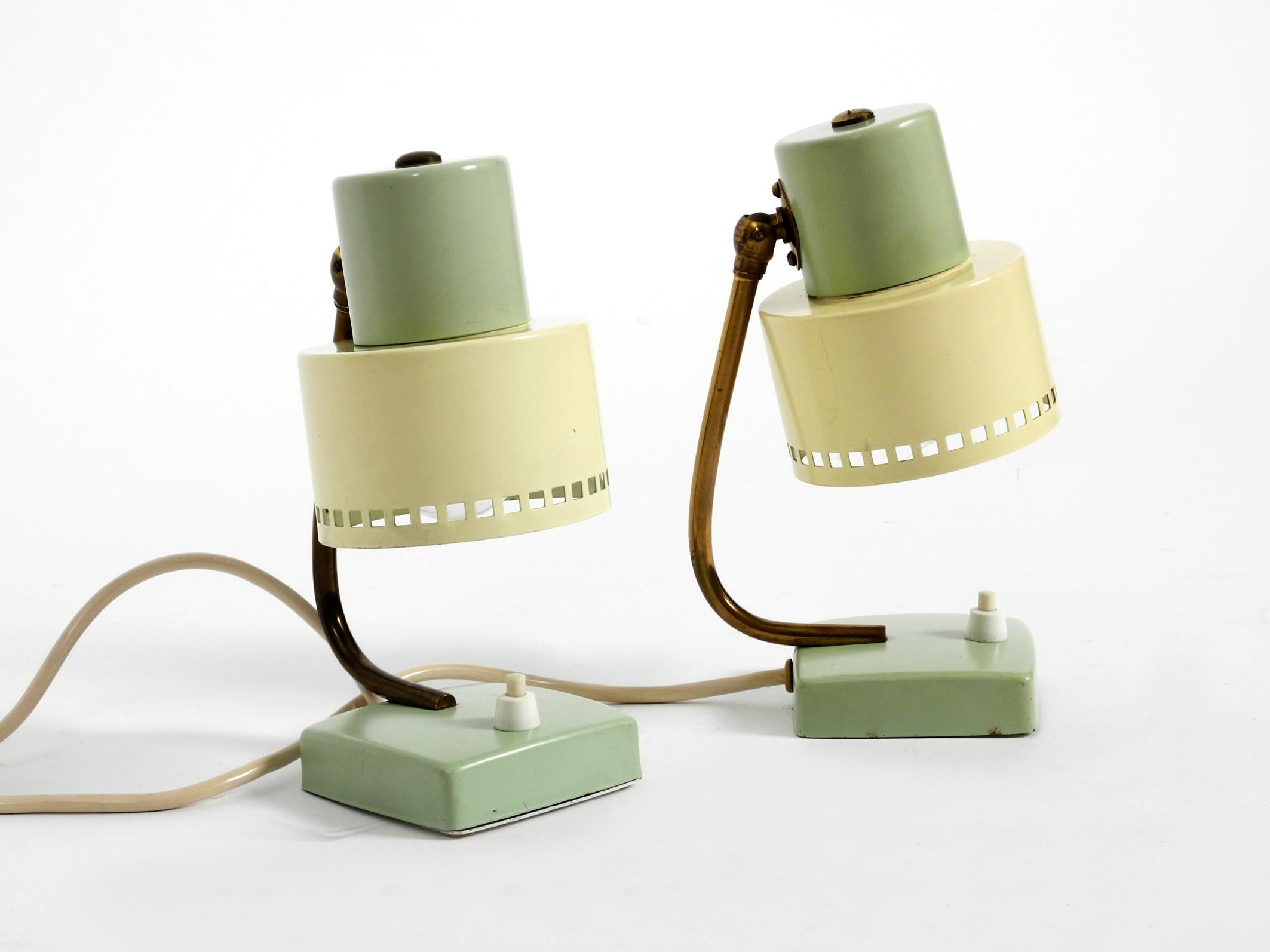 Mid-Century Modern Pair of Beautiful Midcentury Metal Bedside Lamps in Mint Green and Yellow