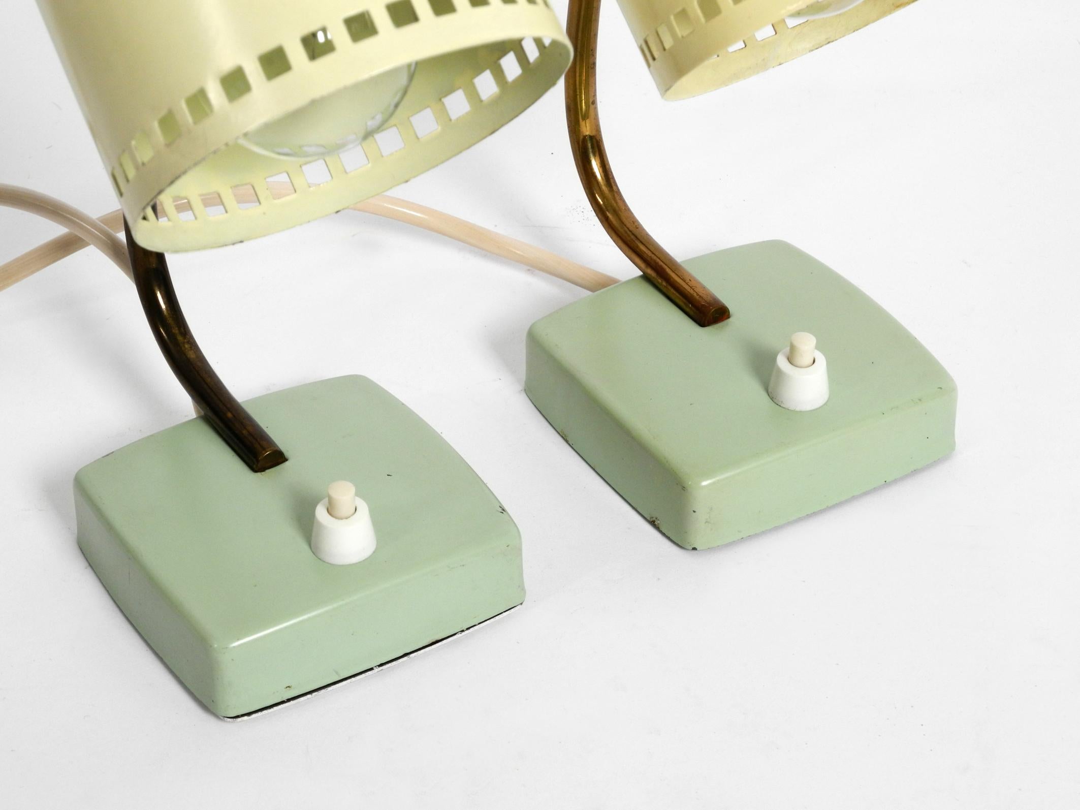 Mid-20th Century Pair of Beautiful Midcentury Metal Bedside Lamps in Mint Green and Yellow