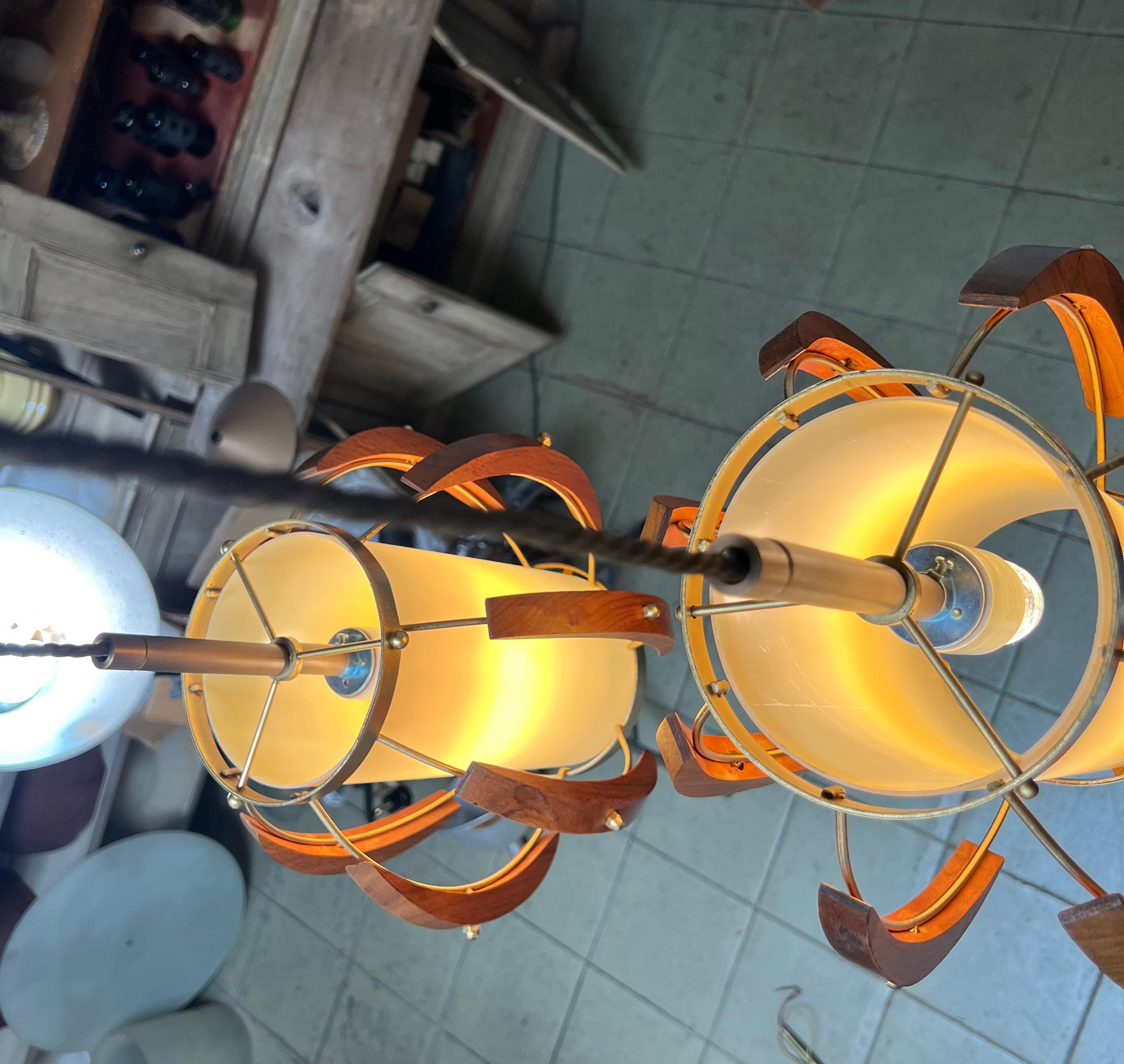 Pair of Beautiful Midcentury Pendants, Fully Rewired For Sale 2