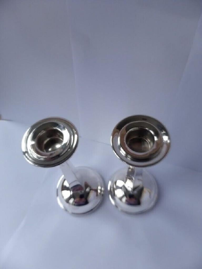 Women's or Men's Pair of Beautiful Modern Sterling Silver Candlesticks by WW, 2002 For Sale