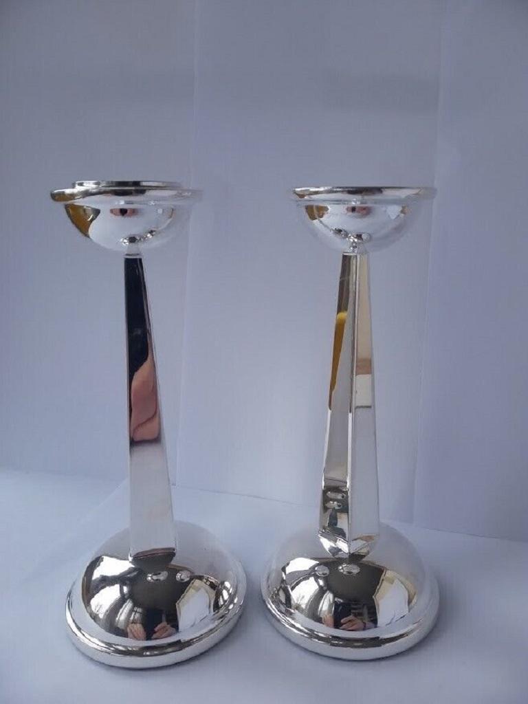 Pair of Beautiful Modern Sterling Silver Candlesticks by WW, 2002 For Sale 1