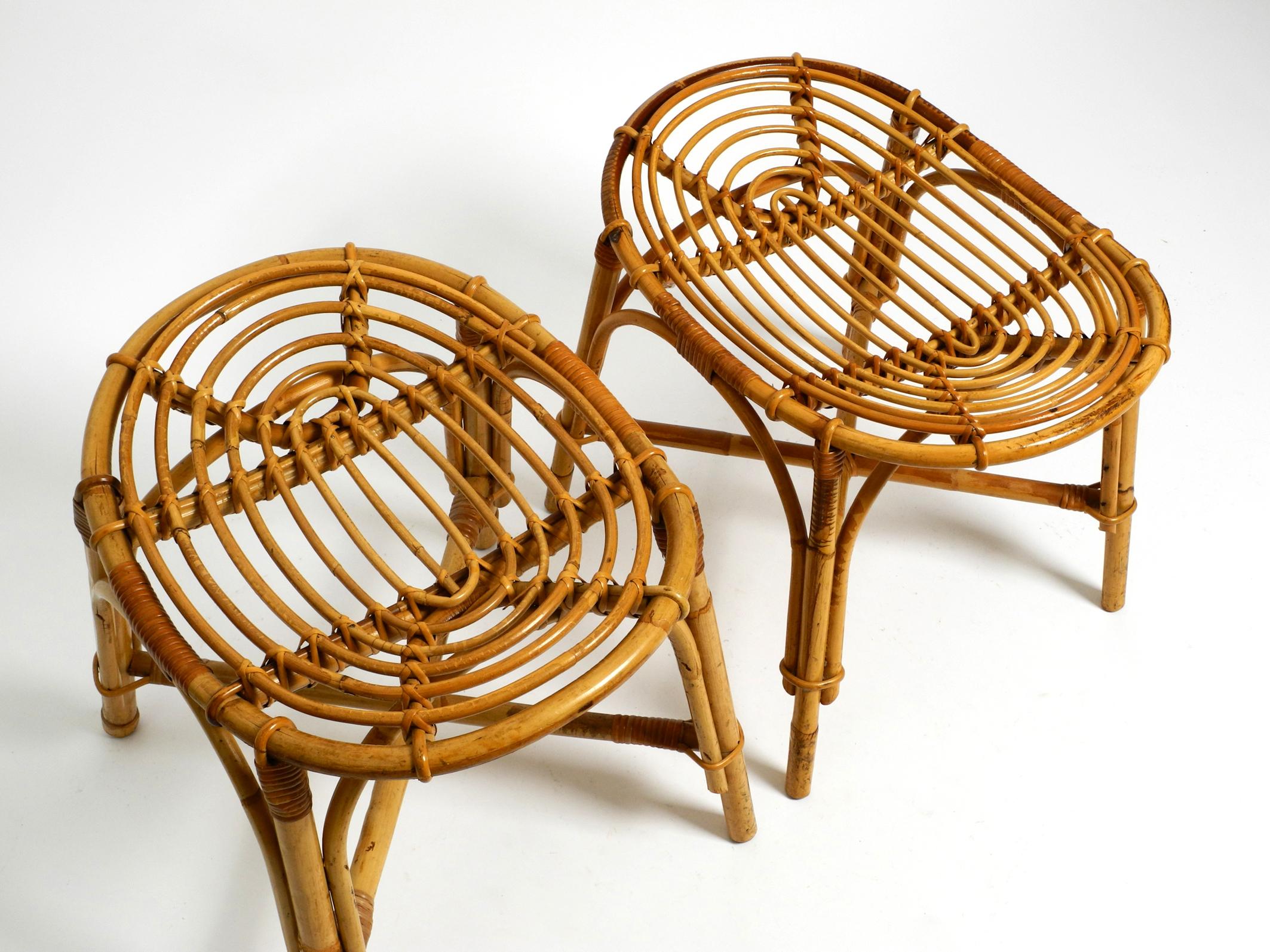 Pair of beautiful original 1980s bamboo stools in a rare oval shape 8