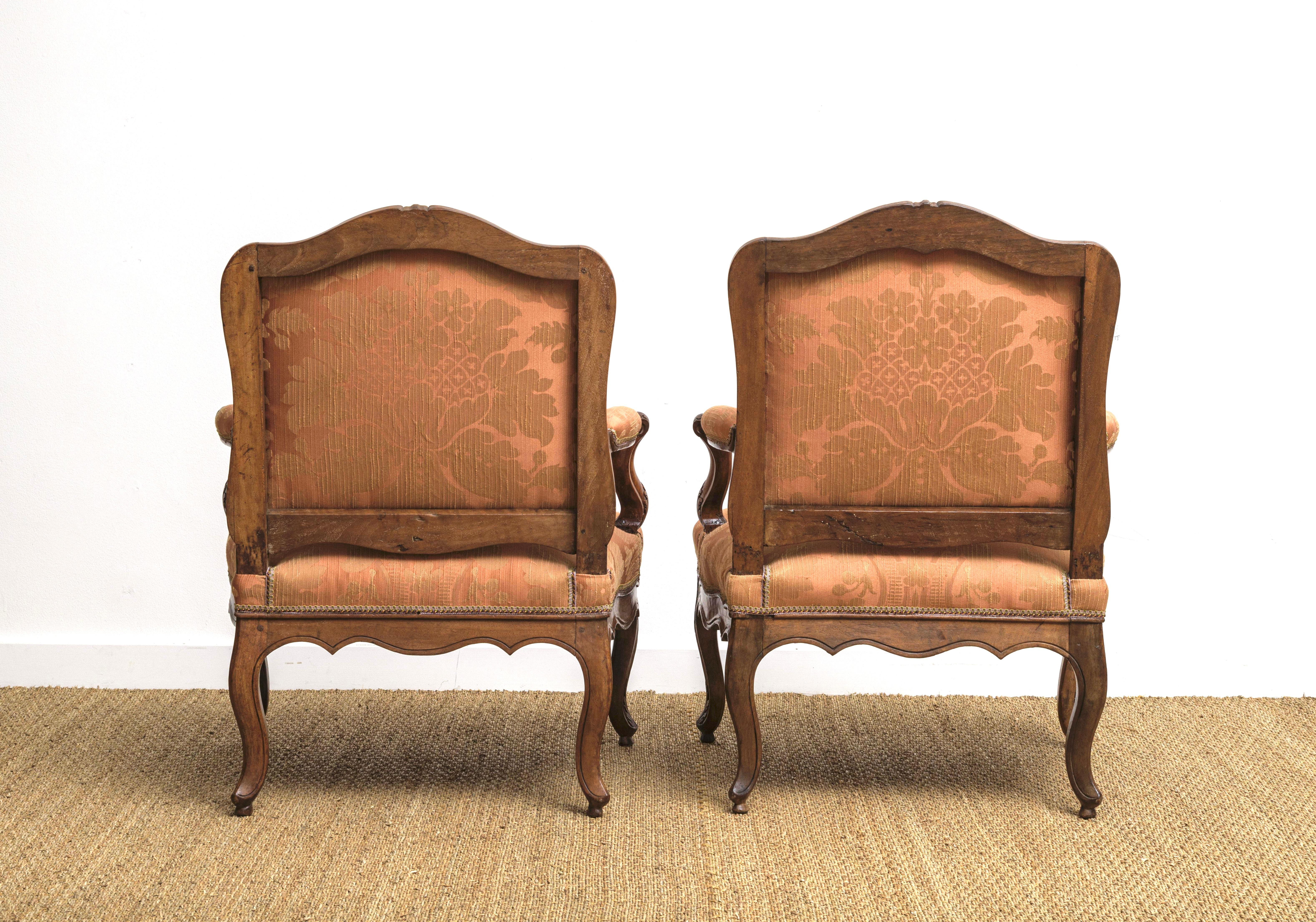 Upholstery Pair of beautiful period Louis XV Walnut Armchairs 
