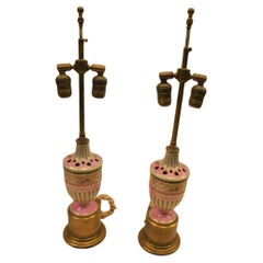 Pair of Beautiful Rare 19th Century Pink Sevres Porcelain Handpainted Lamps