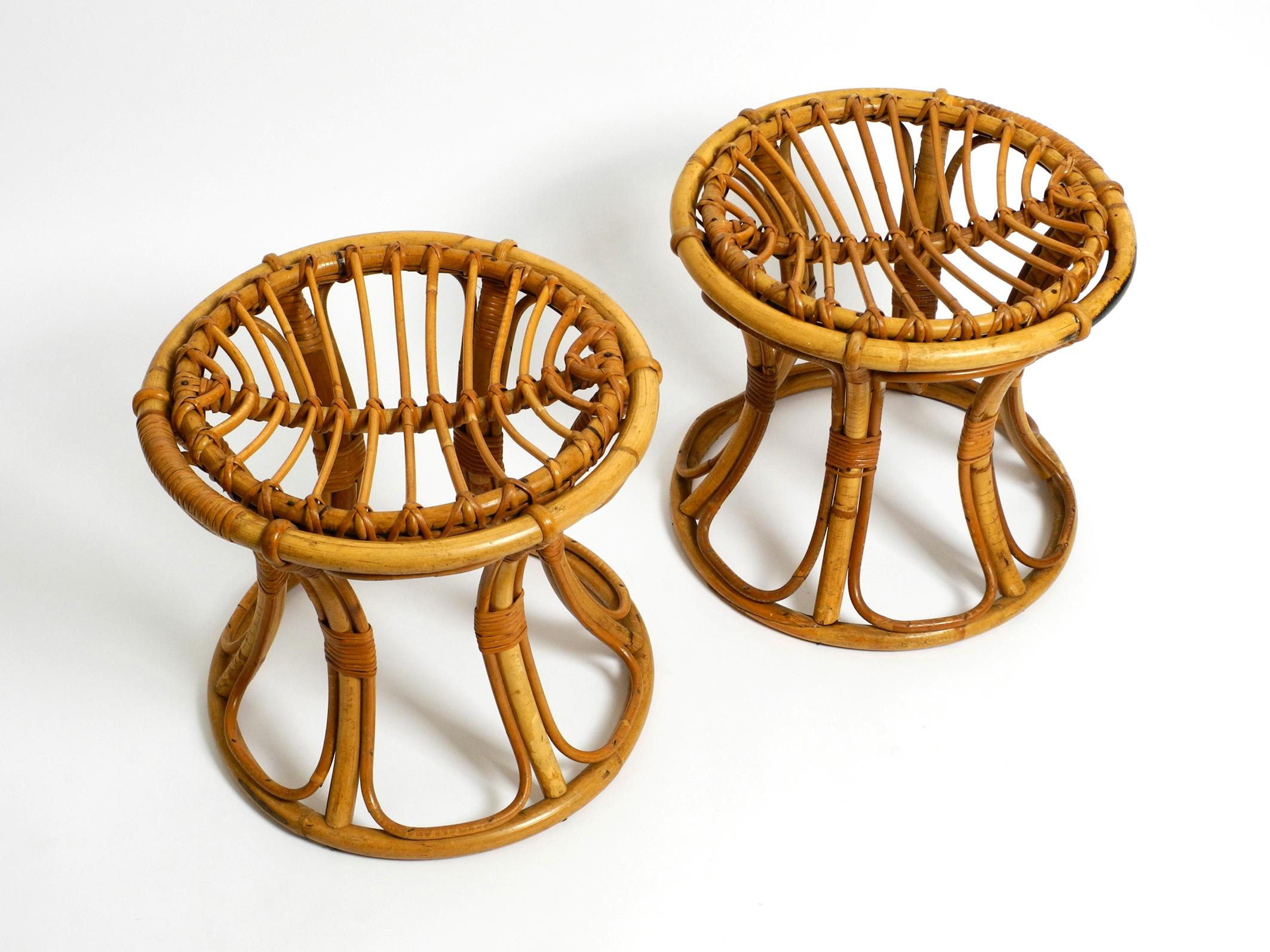 Mid-Century Modern Pair of Beautiful Rare Original 1960's Italian Bamboo Stools For Sale